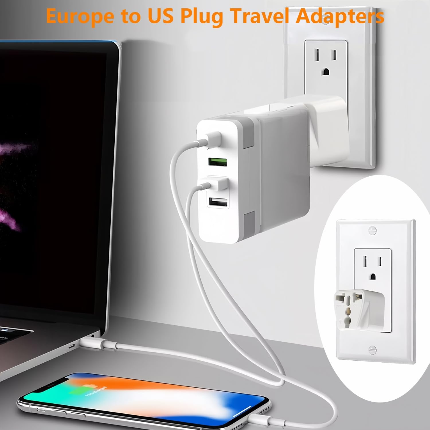 Adattatore universale, adattatore da viaggio da Europa a Stati Uniti. Adattatore da viaggio universale per Stati Uniti Portable e facile da usare, bianco, confezione da 6