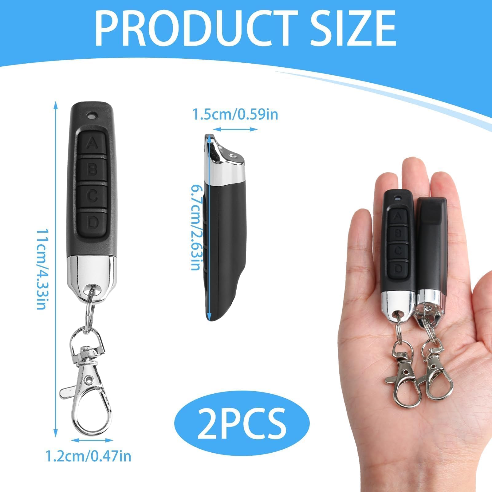 2Pcs Universal Garage Door Remote Control 433MHz Copy Remote Opener Wireless Cloning Key Fob Black 4 in 1 Universal Remote for Electric Gates Alarm Systems Roller Shutters Home Automation - Image 2