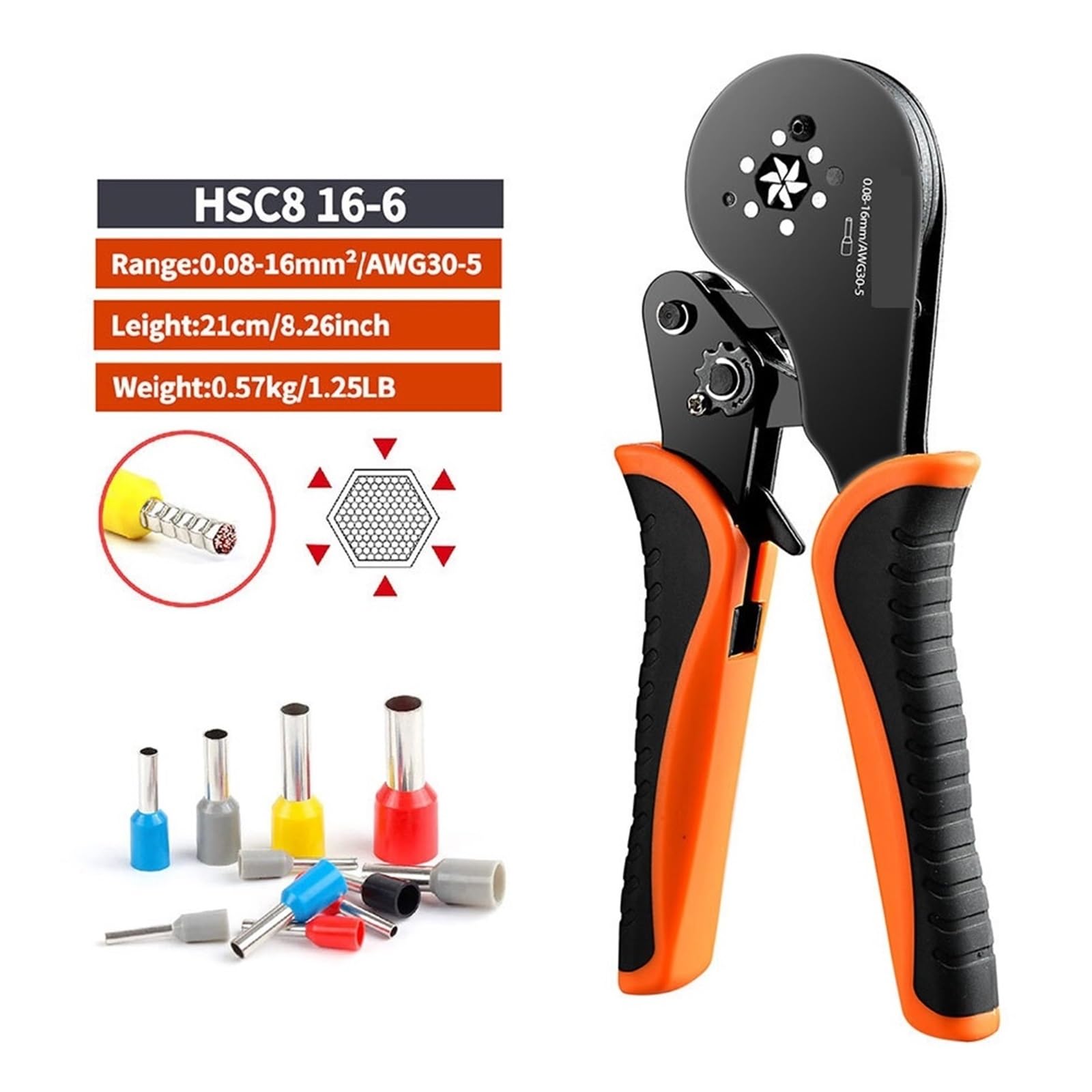 Zestaw Szczypiec Do Zaciskania HSC8 16-6 Tulejki Kablowe Końcówki Rurowe Narzędzia Zaciskowe 0.08-16mm² Zaciskarka Drutu Domowy Elektryczny Precyzyjne Zaciskanie(HSC8 16-6 Pro 1000)