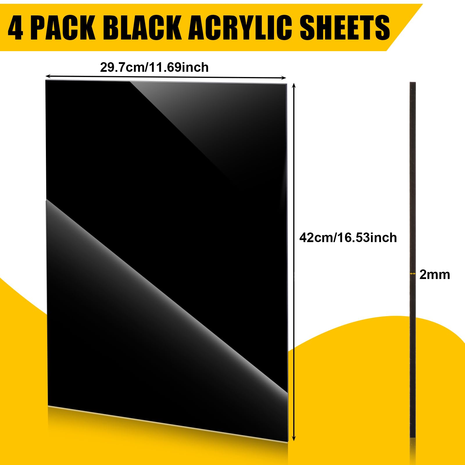 AKOLAFE 4 Pièces Plaque Acrylique Noire 420 x 297 x 2 mm | Double film protecteur; format A3 pour bricolage, découpe, cadres et projets créatifs