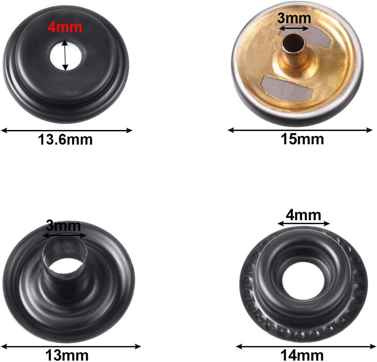 220 Pieces Metal Snap Fastener Kit, BetterJonny 15mm Copper Heavy Duty Snap Button Press Stud Cap with 3 Setting Tools for Marine Boat Canvas Bag Leather DIY Craft Black