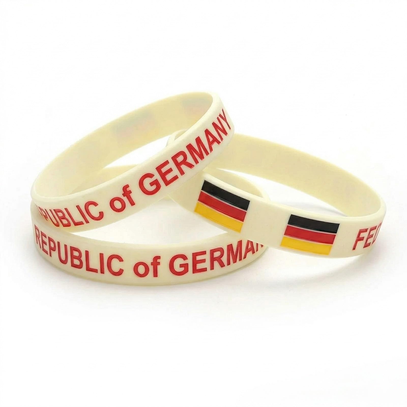 Lot de 3 Bracelets Allemagne en Silicone - Bracelet Supporter aux Couleurs du Drapeau Allemand pour Homme et Femme - Accessoire Idéal pour Football, Événements Sportifs et Fêtes - 20cm