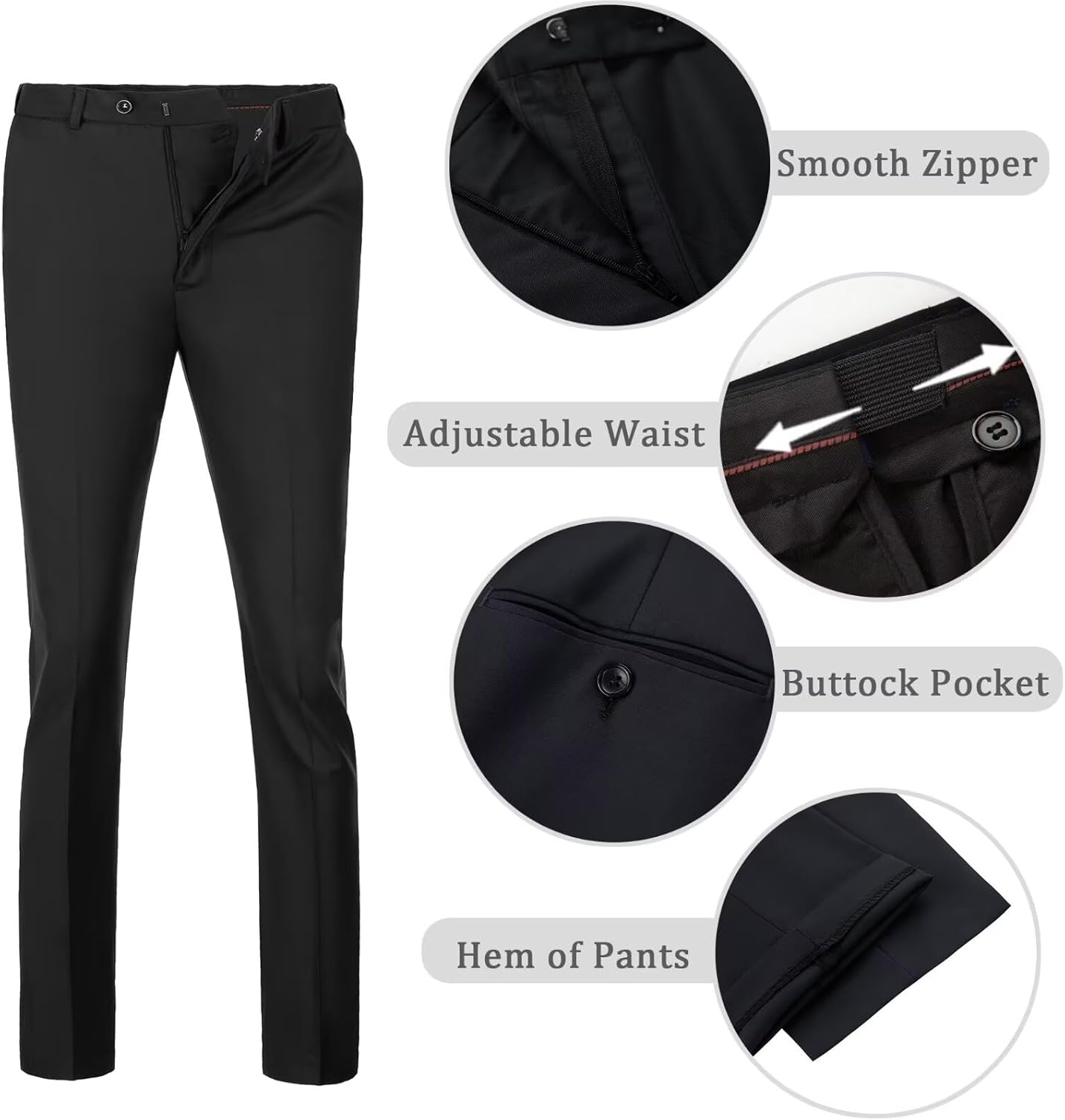 Men's Dress Pants Slim Fit Flat Front Suit Pant for Men Hidden Expandable Waist Suit Trousers Casual Suit Slacks - Image 4