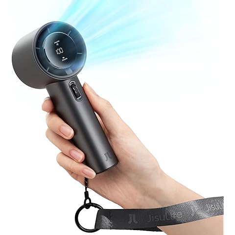 JISULIFE Handheld Fan Pro Series - Extreme Cooling Output: 1-100 Speed Scroll Wheel, Metal Body, Digital Display, 1.5H Fast Charge, 5000mAh-Portable Fan for Travel Outdoor, Gifts for Women Men(Grey)