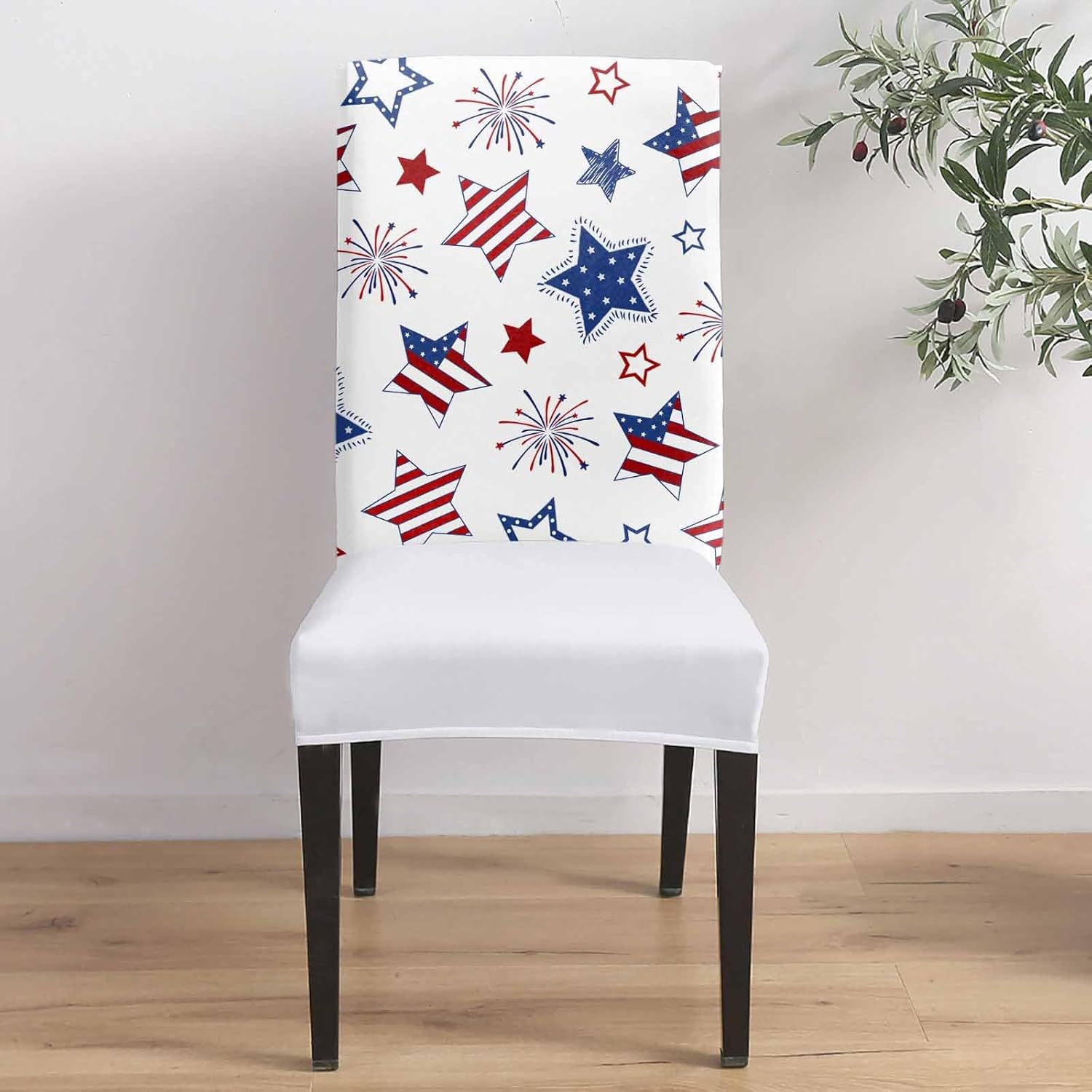 Dining Room Chair Covers Set of 6, Independence Day Patriotic USA Flag Stretch Kitchen Chair Cover, Star Stripe Celebration on White Removable Washable Chair Slipcovers for Hotel,Home,Party,Banquet