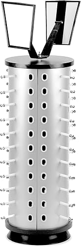 Miniatura 7 de QWORK Organizador de lentes de sol, soporte giratorio para lentes de sol, 44 pares de soportes para lentes de sol, soporte giratorio con espejo,