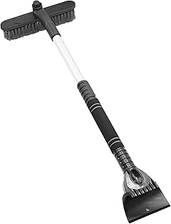 lebogner Ice Scraper and Snow Brush for Car Windshield, 28” Inch Extendable Ergonomic Foam Grip Snow Remover Broom with 180° Pivoting Rotation Head, No Scratch Detachable Window Ice Scraper, Black