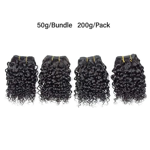 Miniatura 3 de Extensiones de cabello humano rizado 12A, 4 paquetes cortos de 8, 8, 8, 8 pulgadas, 100% sin procesar, extensiones de cabello virgen brasileño para