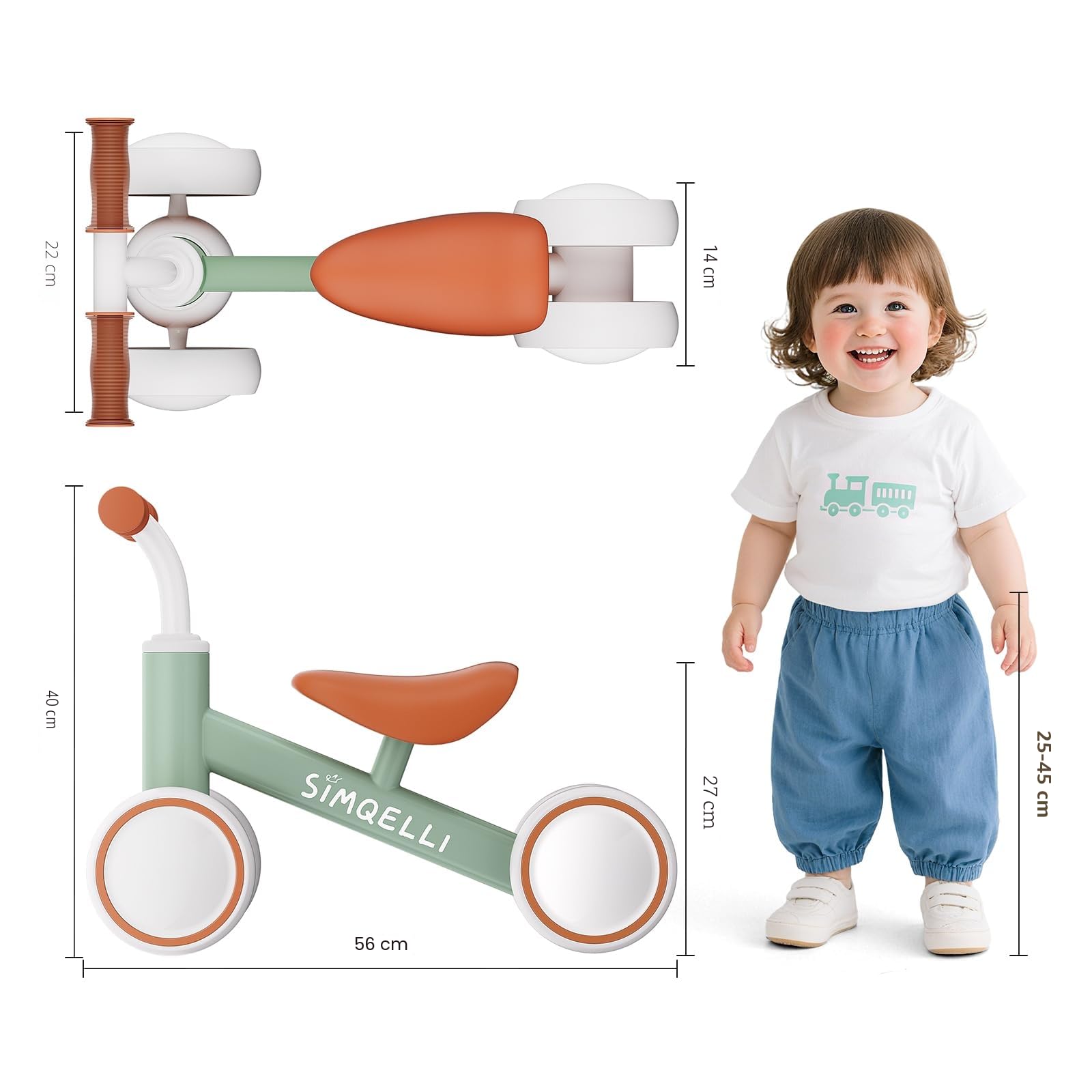 Bicicletta Senza Pedali per 1 Anni (10-24 Mesi), Bicicletta Equilibrio per Bambini, con 4 Ruote Primo Regalo di Compleanno per Bambini e Bambine (Verde)