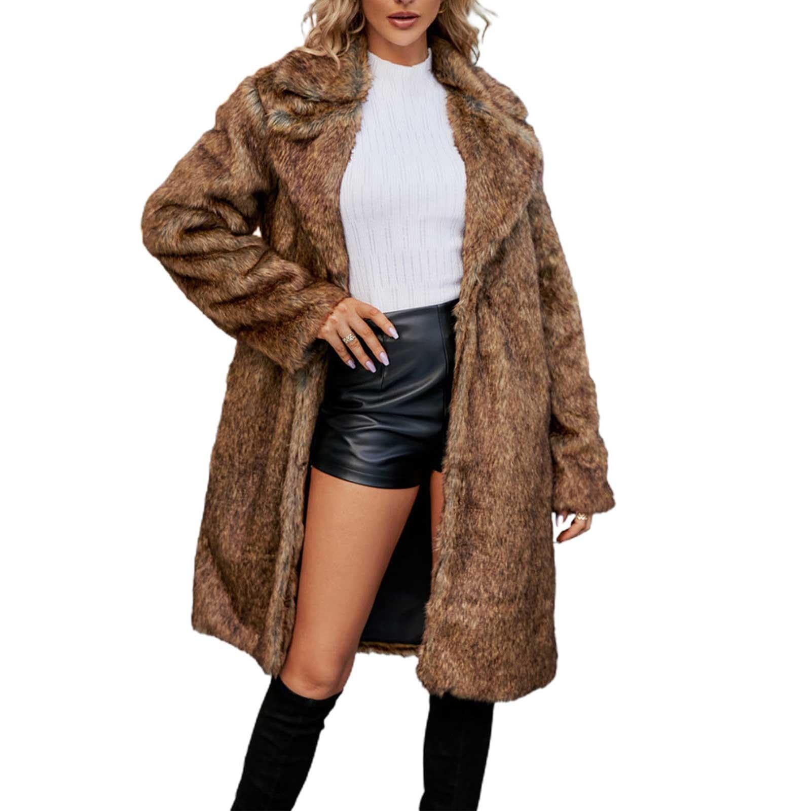 Cocila Abrigo Plumas Chica Abrigo de sintética estampado para mujer, cárdigan largo con capucha, prendas de vestir exteriores con frente abierto, abrigos cálidos de invierno Hombre Cuero Negro