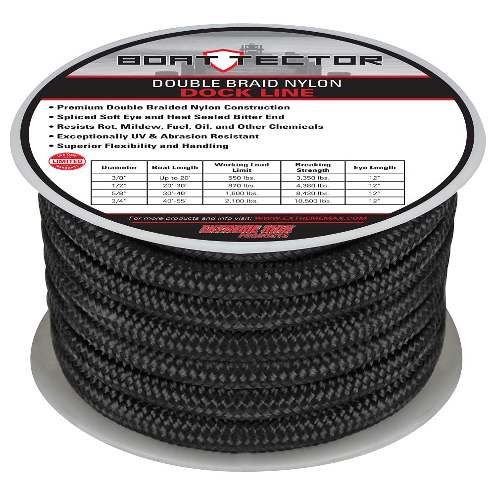 Extreme Max 3006.2315 BoatTector Double Braid Nylon Dock Line - 3/4" x 50', Black