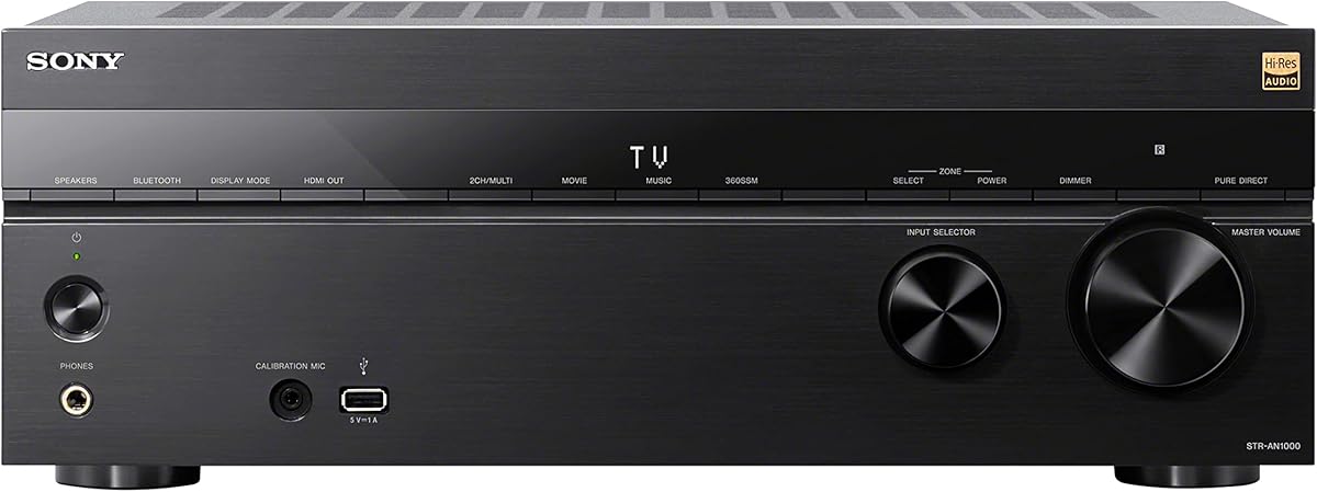 Sony STR-AN1000 7.2 CH Surround Sound Home Theater 8K A/V Receiver: Dolby Atmos, DTS:X, Digital Cinema Auto Calibration IX, Bluetooth, WiFi, Google Chromecast, Spotify connect, Apple AirPlay, HDMI 2.1