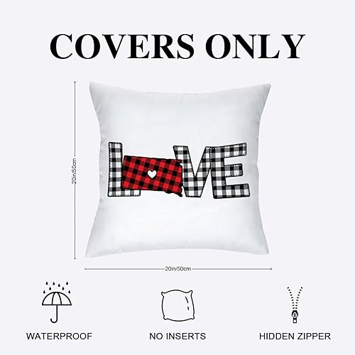 Miniatura 2 de COVOME South Dakota Map Heart Love Outdoor Throw Pillow Covers Buffalo Plaid State Map Silhouette Waterproof Throw Pillowcase 20x20in Retro Home