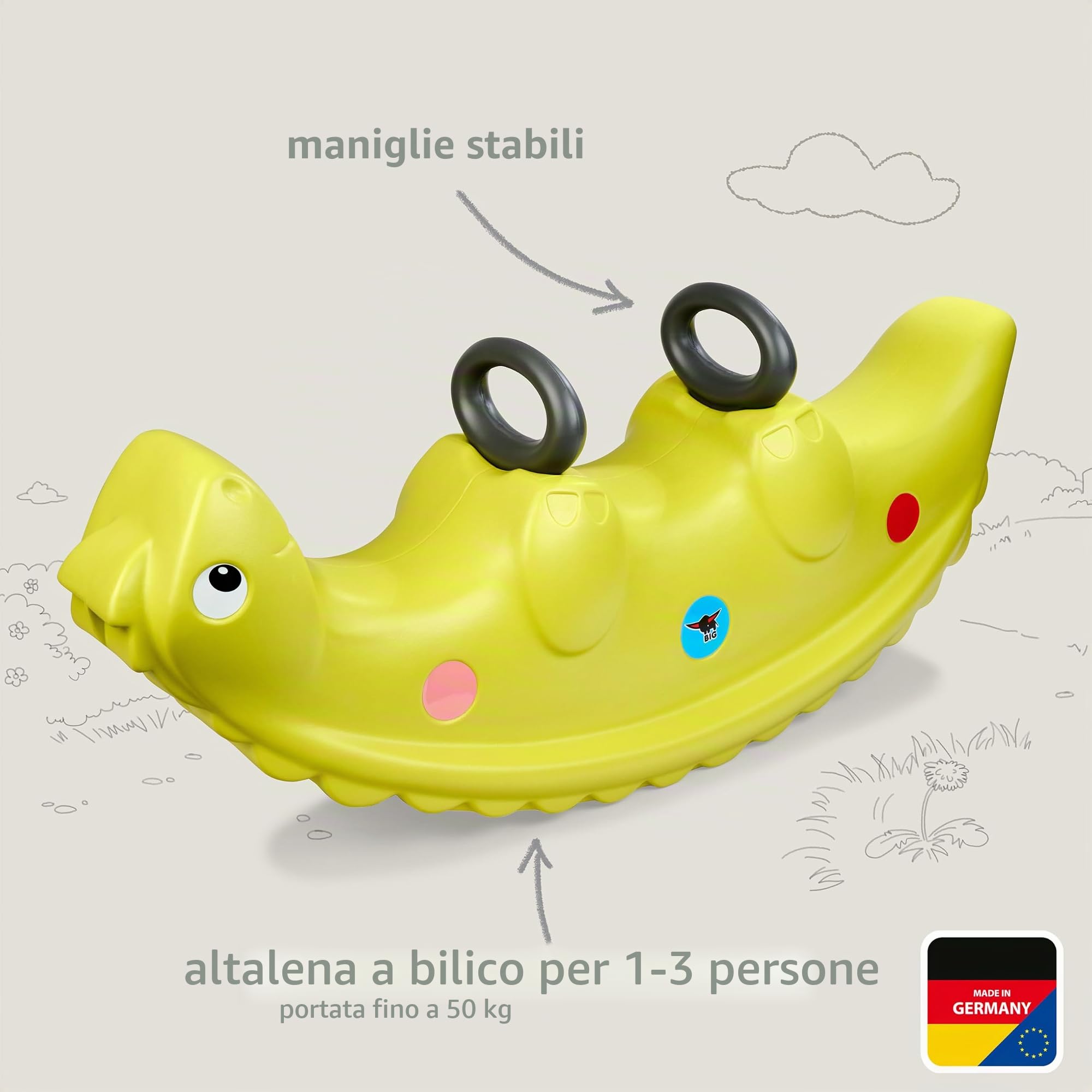 Big Sammy Rocker - Altalena per Bambini da 1 a 3 Persone, con tettarelle e Manici robusti, Portata Fino a 50 kg, per Bambini dai 12 Mesi, Colore: Verde