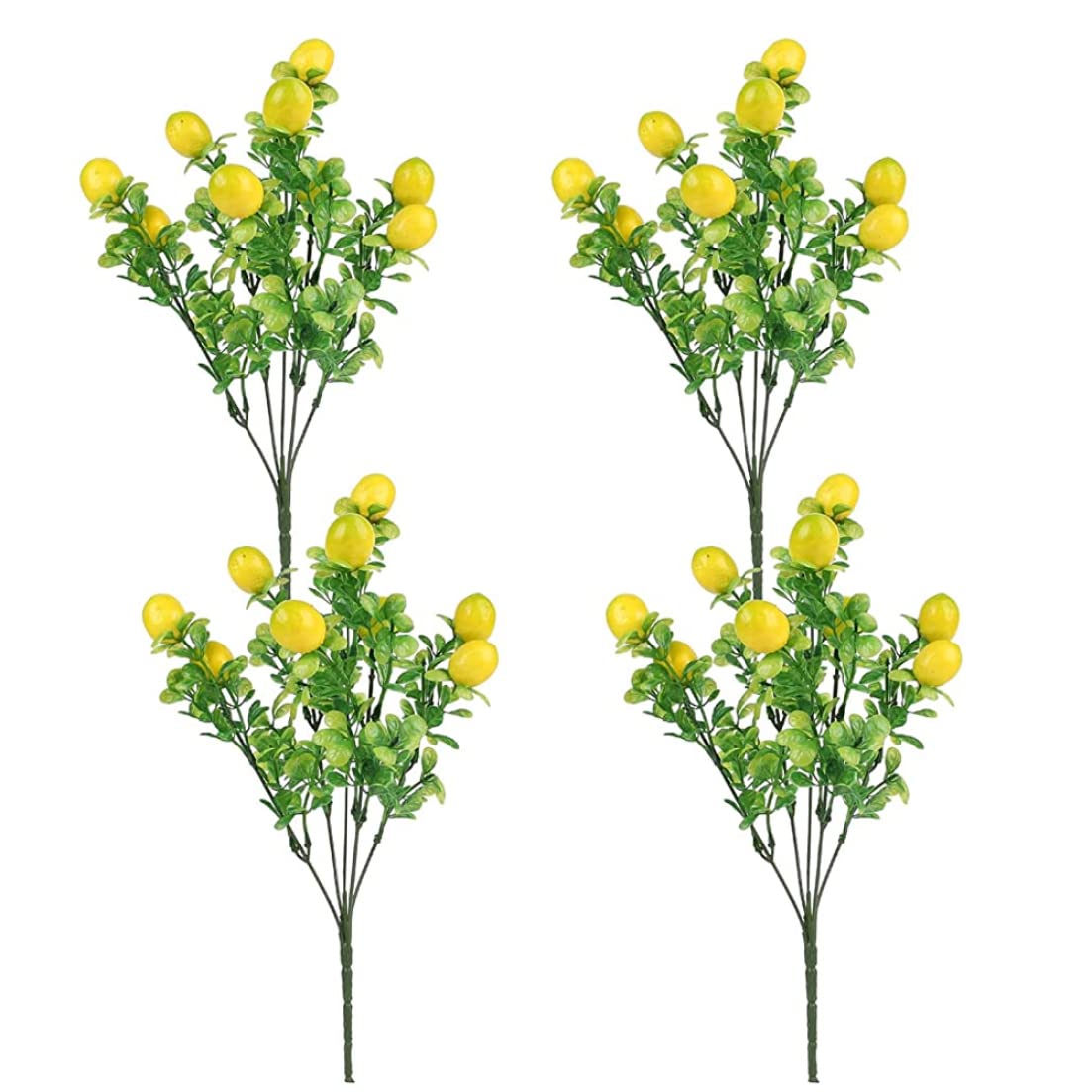XUEYEGONGJI Artificial Lemon Branches, 4PCS Yellow Fake Lemon with Green Leaves, Faux Yellow Lemons Tree Stem, Fake Fruit Branch, Artificial Floral Picks Branches, Lemon Fruit Props