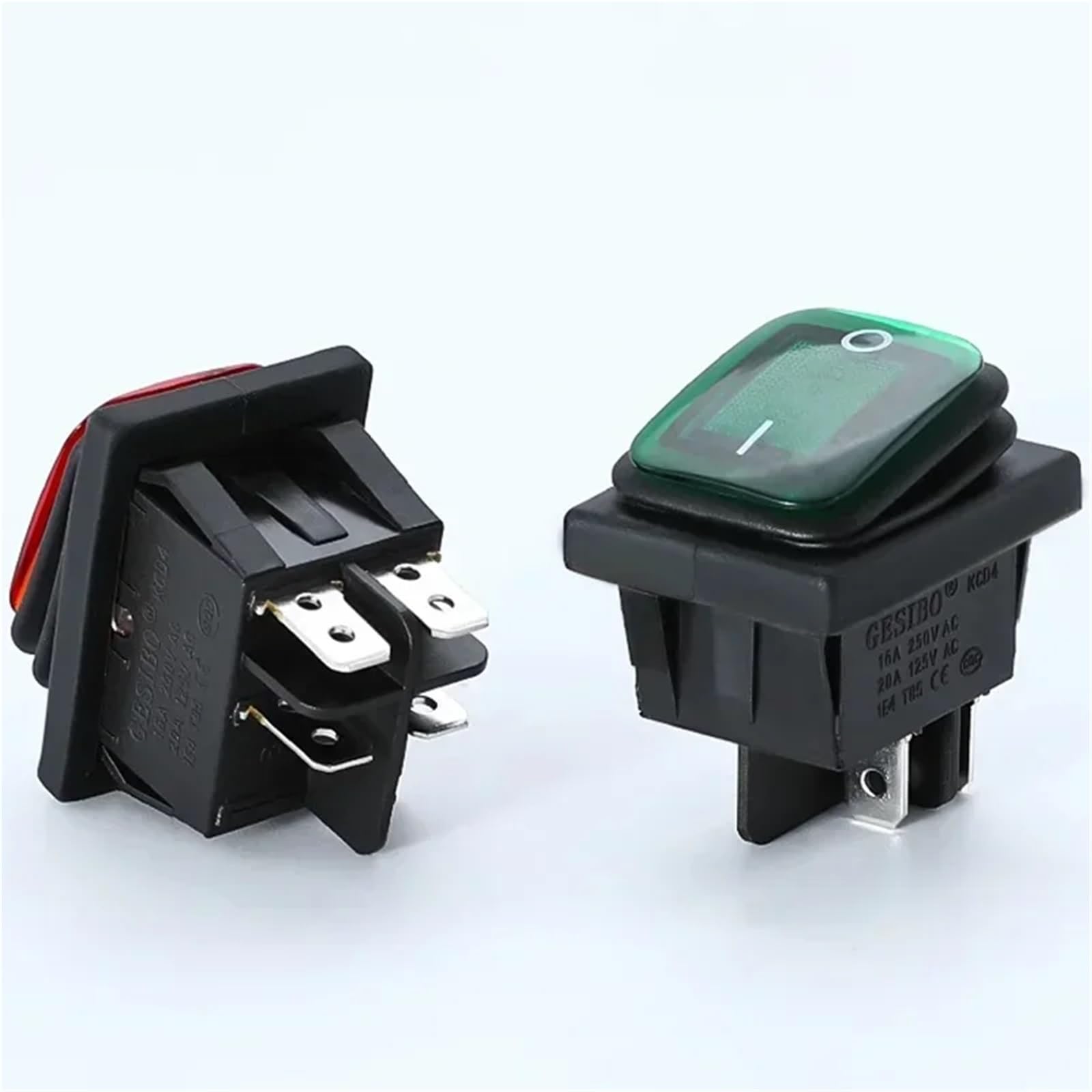 Łódź w kształcie wahadła, Zestaw 2 wodoodpornych przełączników kołyskowych KCD4 16A 4-stykowy WŁ./WYŁ. 12 V 220 V Światło LED do samochodu, łodzi, wielokolorowe(Yellow,2PCS-220V)