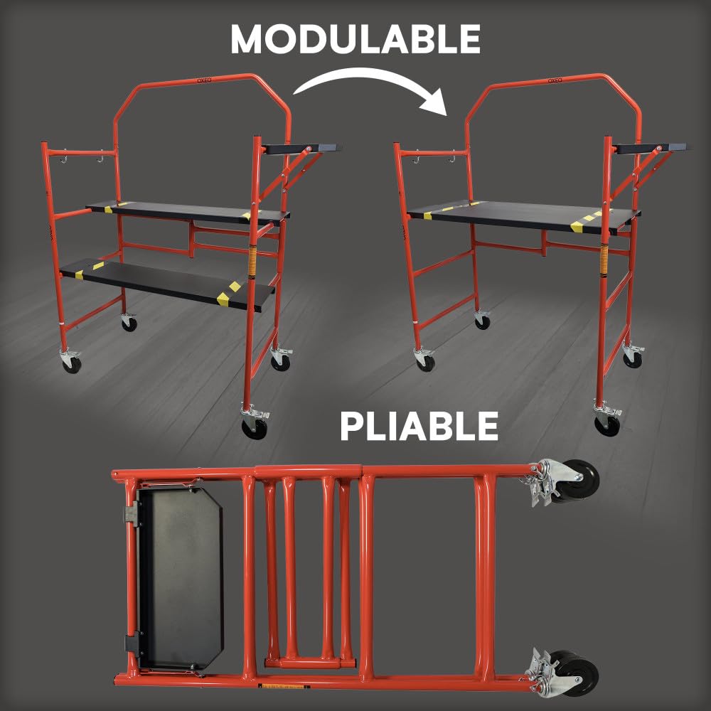 Echafaudage roulant - Pliable sur Roulettes - Hauteur de travail 85cm - Acier - 226kg