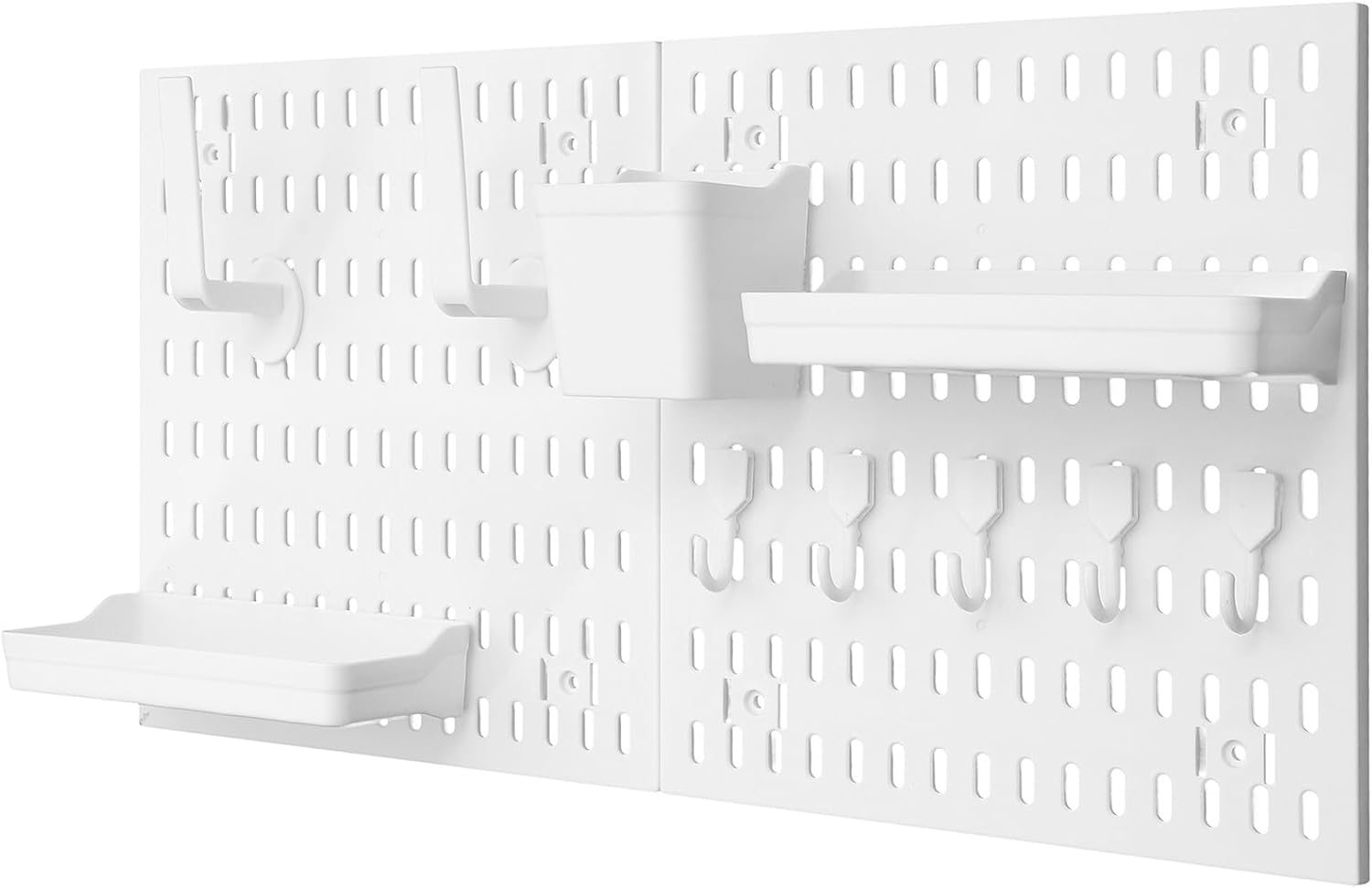 Wall Mount Plastic Pegboard Organizer with Hooks and Shelves, 1-set Utility Rack for Home Storage and Kitchen Display, Hanging Wall Pegboard for Bedroom and Craft Shows