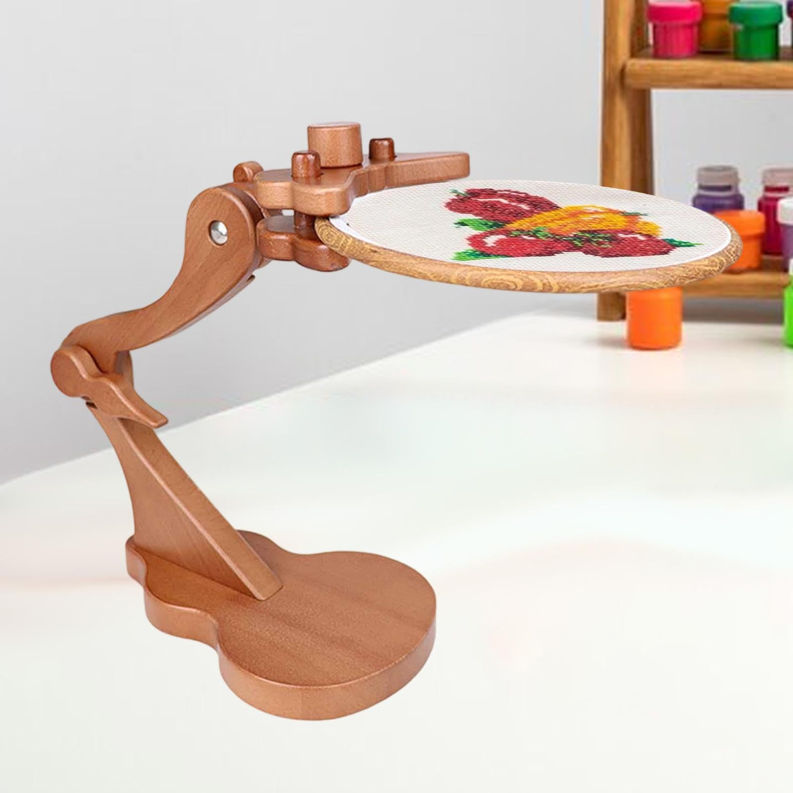 Soporte para Bastidor de Bordado, Base de Madera Estilo Violín, Práctico para