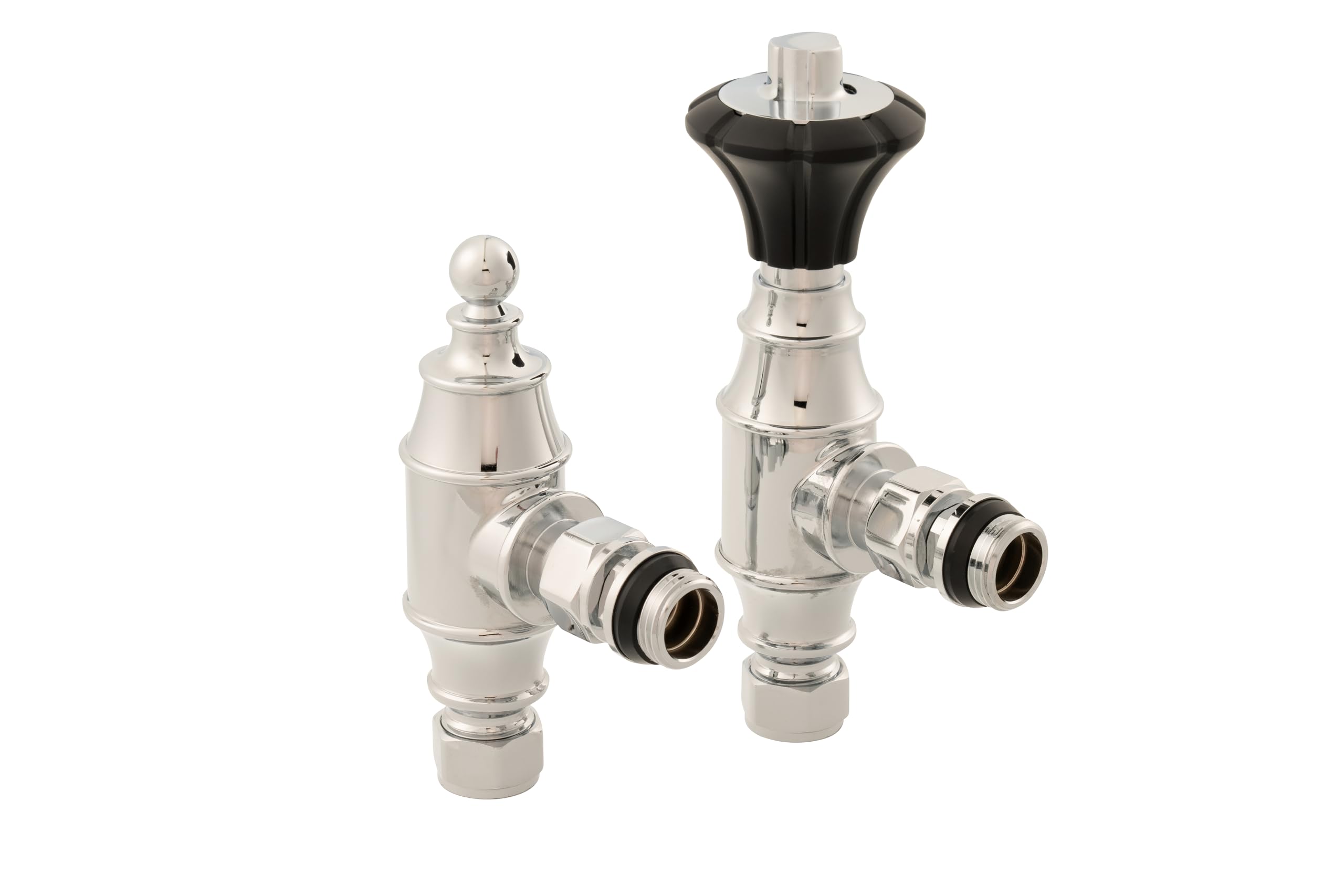 Arroll UK-29 Thermosthatic Radiator Valve and lockshield - Chrome Finish and Black Head (Chrome)