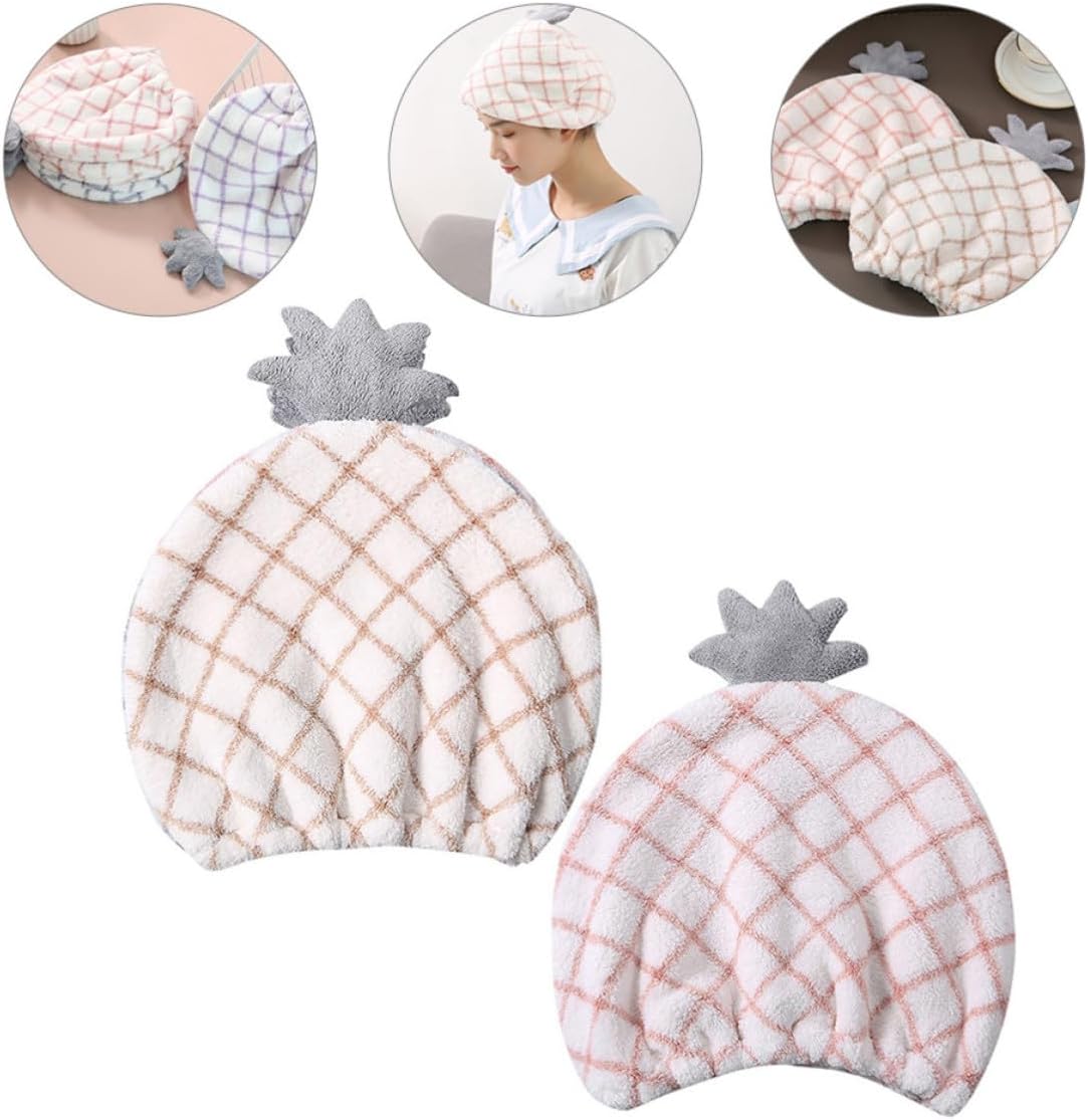 LABRIMP 2pcs Hair Turbans for Wet Hair Quick Drying Coral Fleece Absorbent and Reduces Friction Pineapple Pattern for Travel Random Color