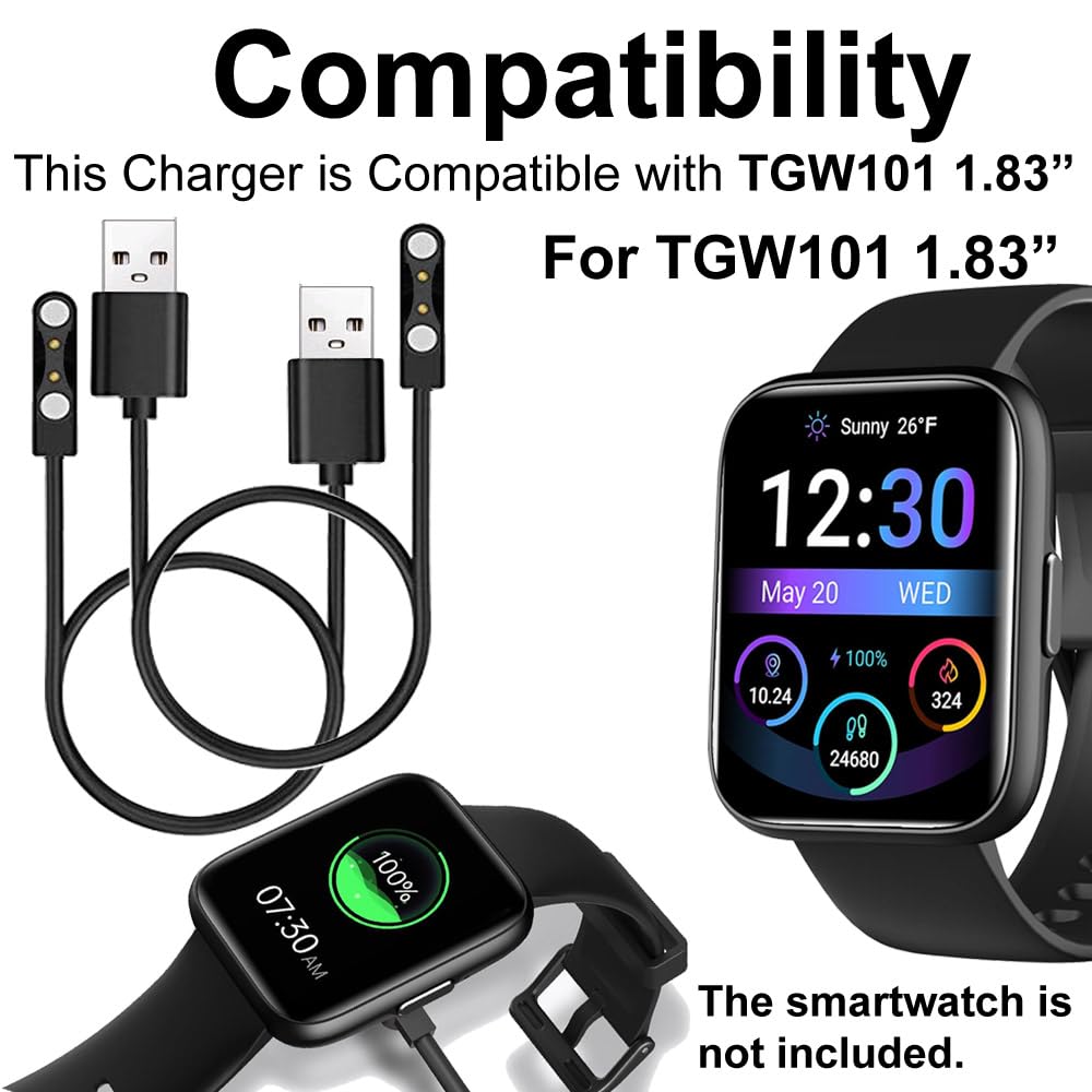 smaate Charger Cables Compatible with OYV TGW101 1.83” Fitness Tracker Smart Watch, 2-Pack