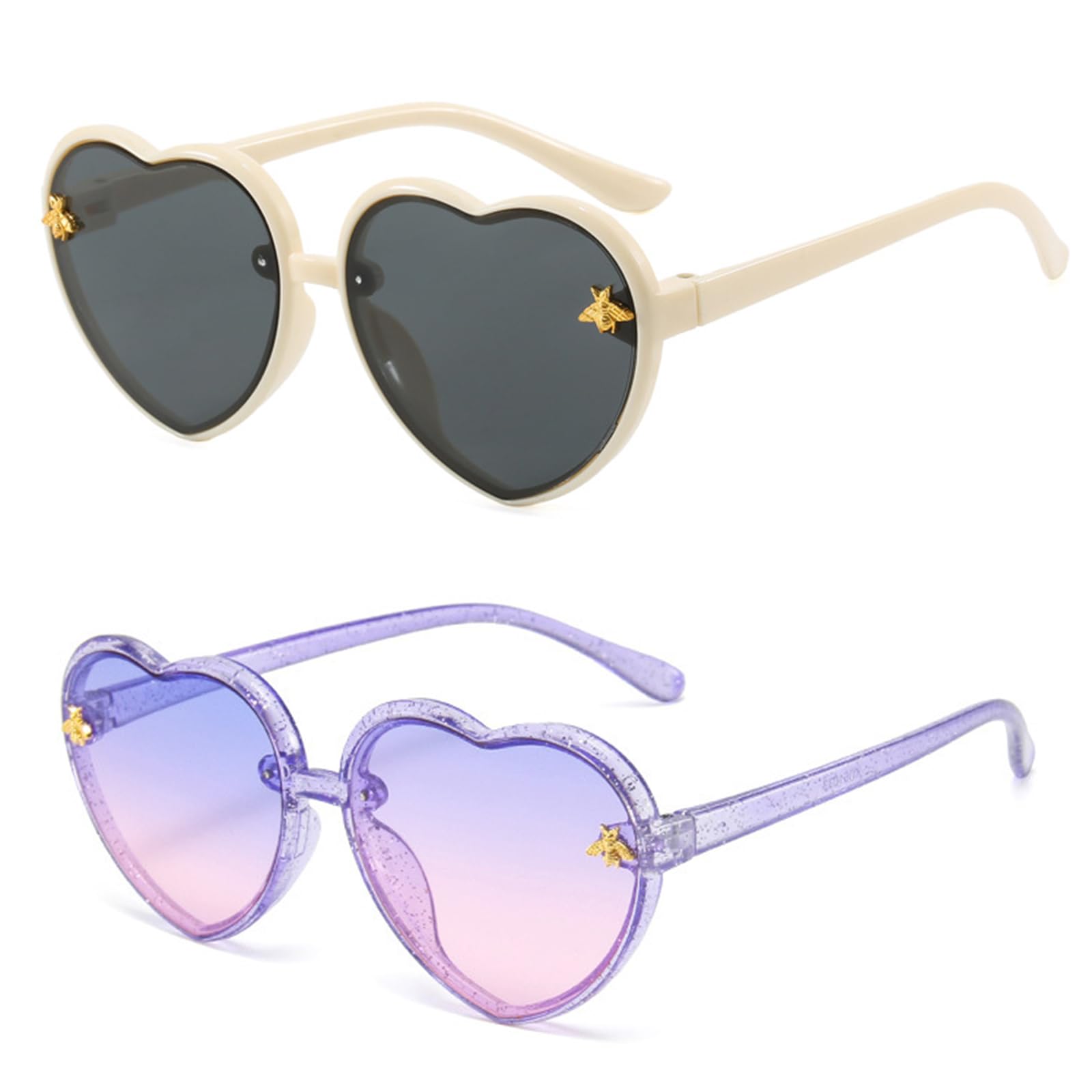 Hifot 2 Stück Sonnenbrille Kinder für Jungen Mädchen,UV 400 Schutz Kleinkind Sonnenbrille Herzchen Baby Party Geschenk Outdoor Strand Kinder Sonnenbrillen 3-12jahre