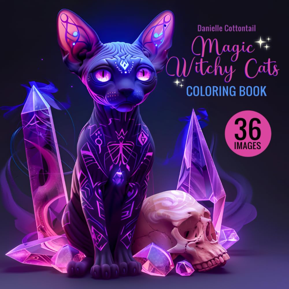 Magic Witchy Cats Coloring Book: 36 Unique coloring pages with Adorable Mystical Cats for Teens and Adults