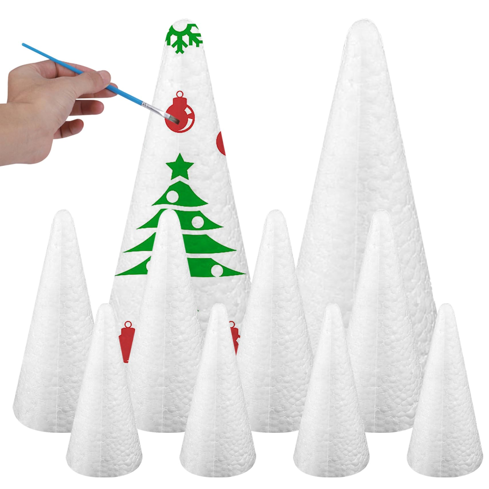 10 Coni In Polistirolo Per Natale E Fai Da Te: Misure Assortite (6,10,20 Cm) Per Alberelli, Gnomi E Decorazioni - 3