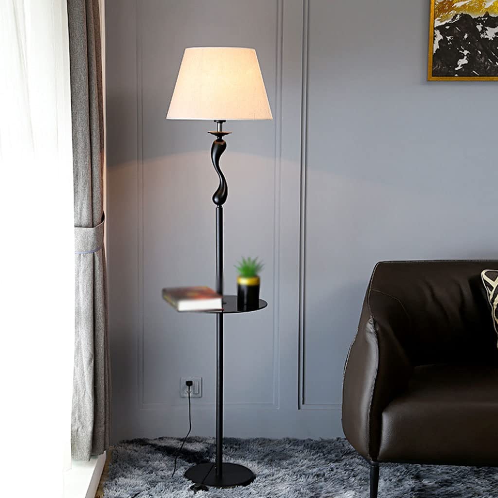 Lampa Podłogowa Nowoczesna Lampa Podłogowa Z Kutego Żelaza Półkami Abażur Tkaniny Oświetlenie Podłogowe Do Salonu Sypialnia Studyjna Stojąca Do Sypialni(A-Black)