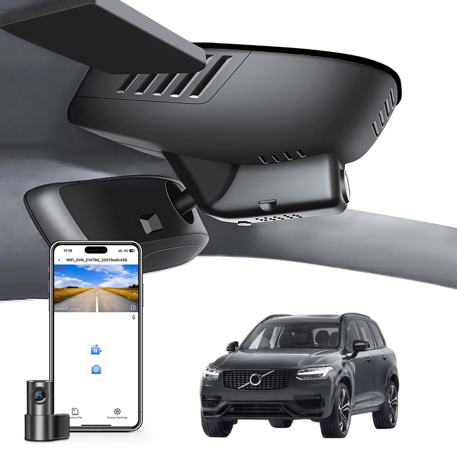 Mangoal Front 4K & Rear 1080P Dash Cam Custom for Volvo XC90 2023 2024 2025(Model B),B5 B6 T8,Integrated OEM Look,UHD 2160P Video,WiFi & App, Loop Recording, Easy to Install,128GB Card