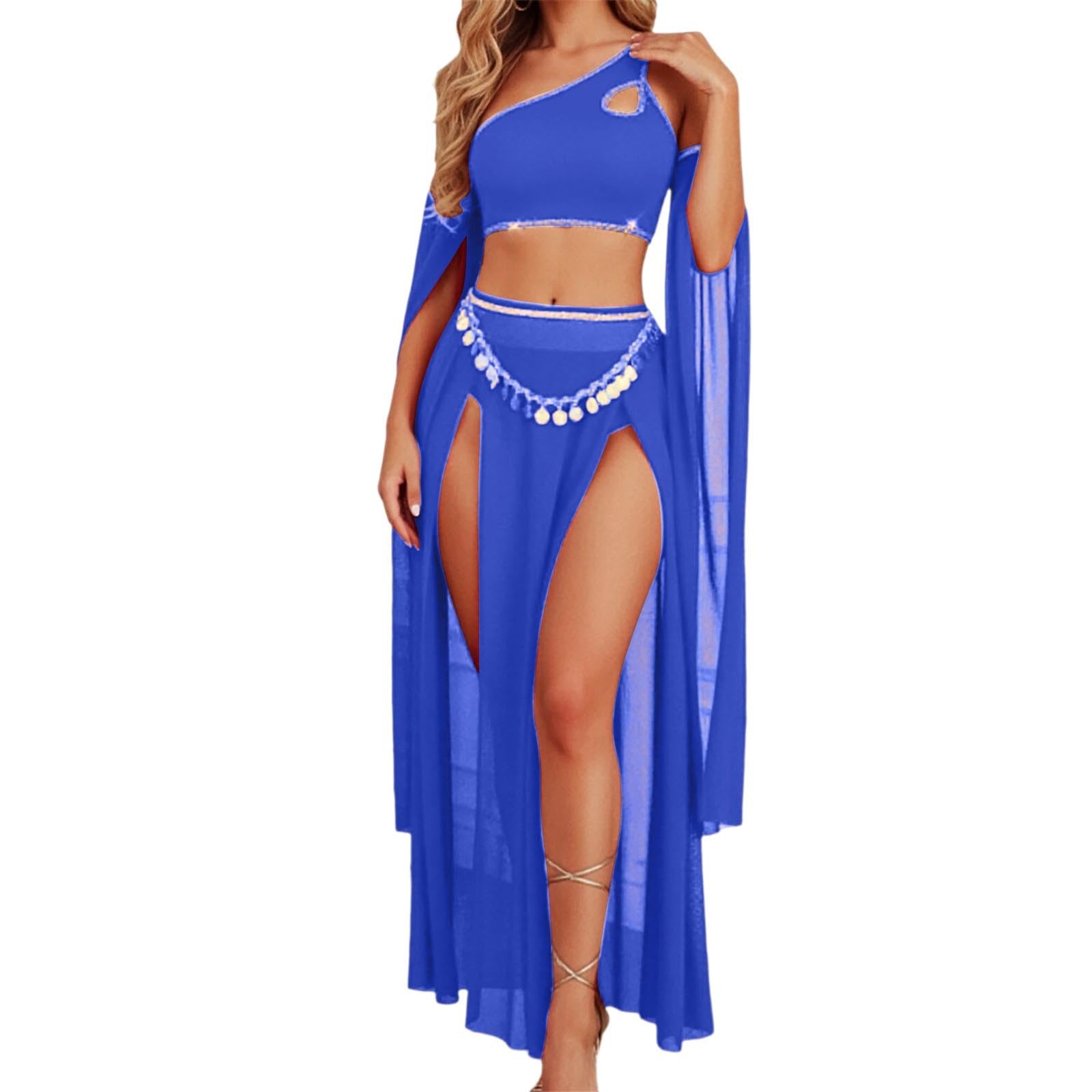 Générique Costume de Danse Orientale 4 pièces pour Femme, Tenue Exotique de Danseuse Orientale, Haut de Danse, Costume de Festival S-XXL