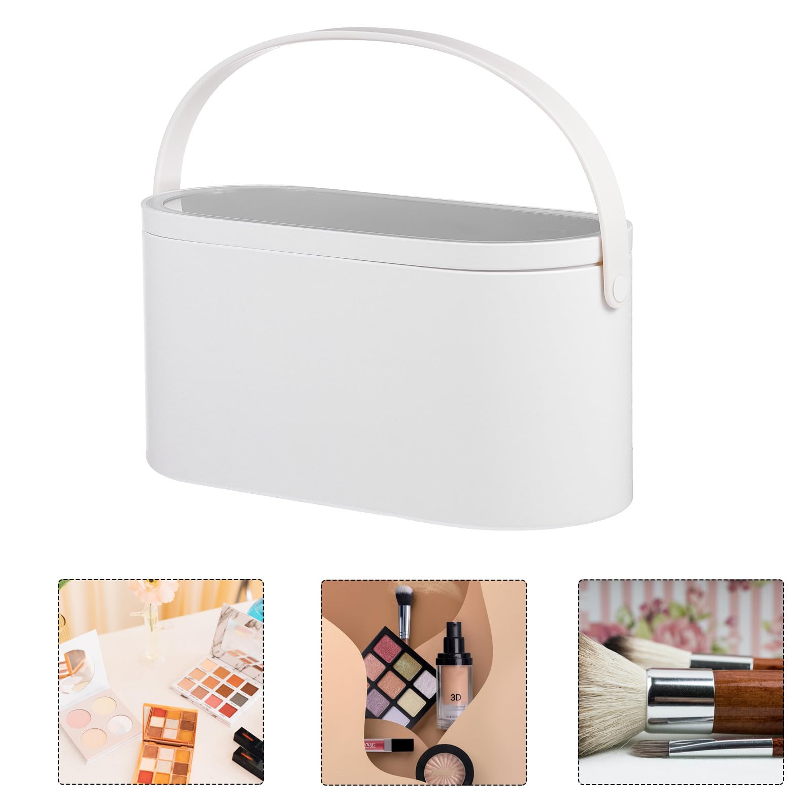 Make Up Organizer Etui mit LED Spiegel Tragbarer Kosmetikkoffer aus Bruchsicherem Kunststoff Klappbarer Schminkspiegel für Reisen und Outdoor
