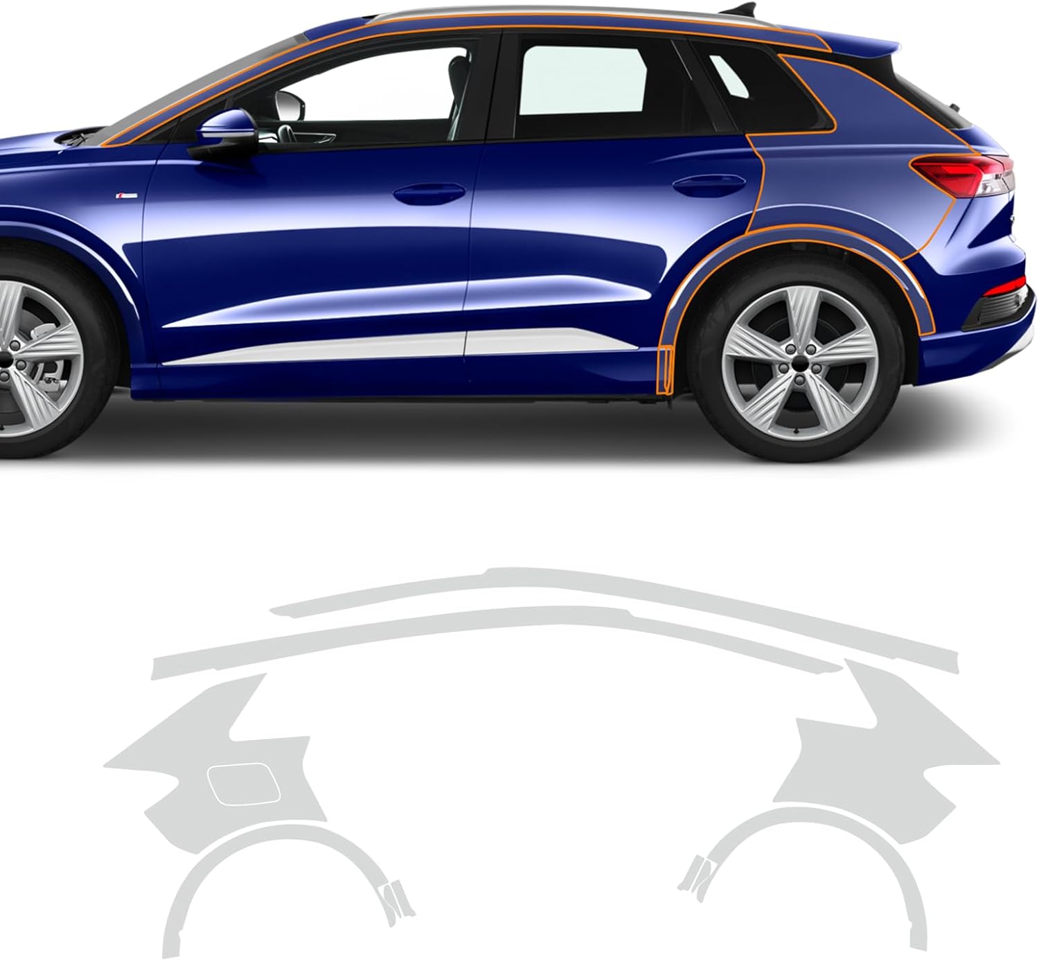 for Audi Q4 e-tron 2021-2024 PPF Precut Gloss Clear Car Paint Protective Film Self Healing TPU HD Film Scratch Protector Exterior Accessories (Roof Beam + Rear Side + Rear Wheelbrow 11Pcs)