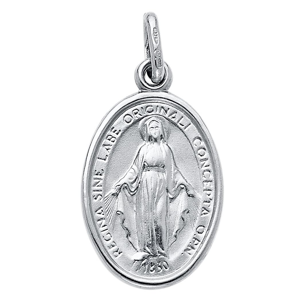 Collier avec pendentif en or blanc 14 carats Vierge Marie 13 x 18 mm, Or blanc