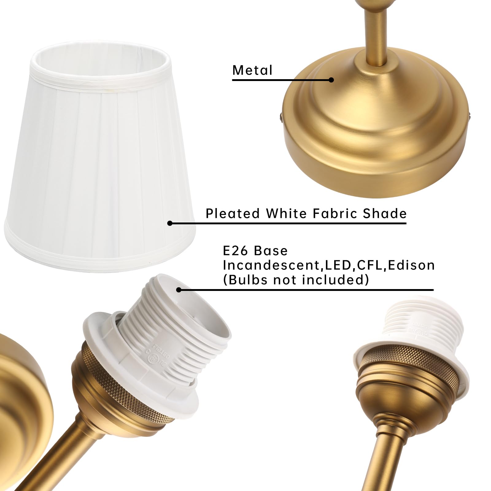 Wall Sconce Lighting Pleated White Fabric Boho Decor Industrial Vintage Bedside Nightstand Light Wall Mounted Lamp Fixture for — view 6