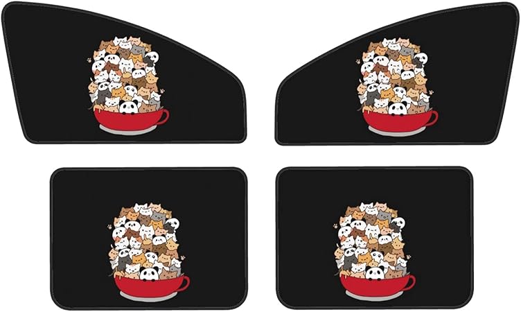 Amazon 漫画 猫 パンダ カップ サンシェード 車 車用サンシェード カーシェード カーサンシェード 4枚セット 便利な磁気式 簡単取り付け 遮光断熱効果で車中泊省燃料 日差しカット Uvカット 日除け 紫外線カット 目隠し 簡単着脱 折りたたみ 軽量 サンシェード
