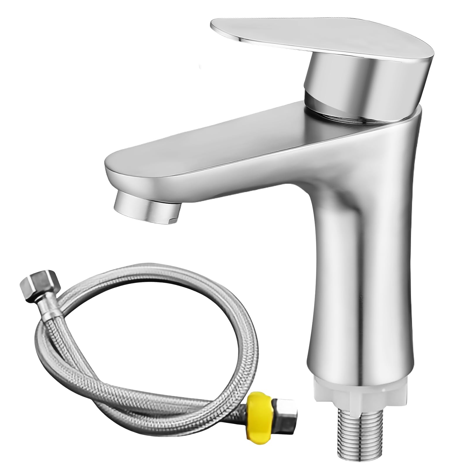 Robinet D'eau Froide Acier Inoxydable SUS304, Finition Brossée Noire, Avec Tuyau 80 Cm - Pour Lavabo Salle De Bain, WC Invités
