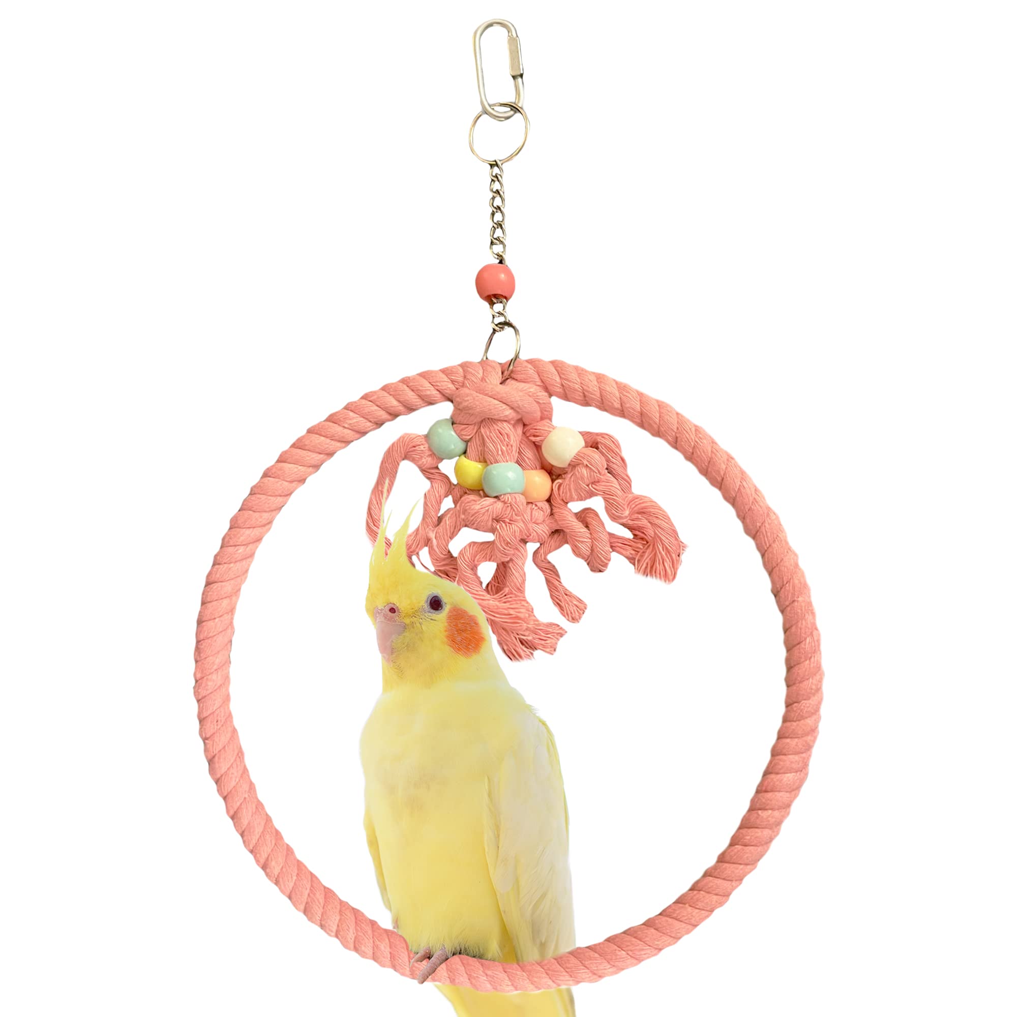 SIMENA Cotton Rope Bird Swing for Medium to Large Birds, Including Parakeets, Cockatiels, Conures, etc. (Small, Pink)