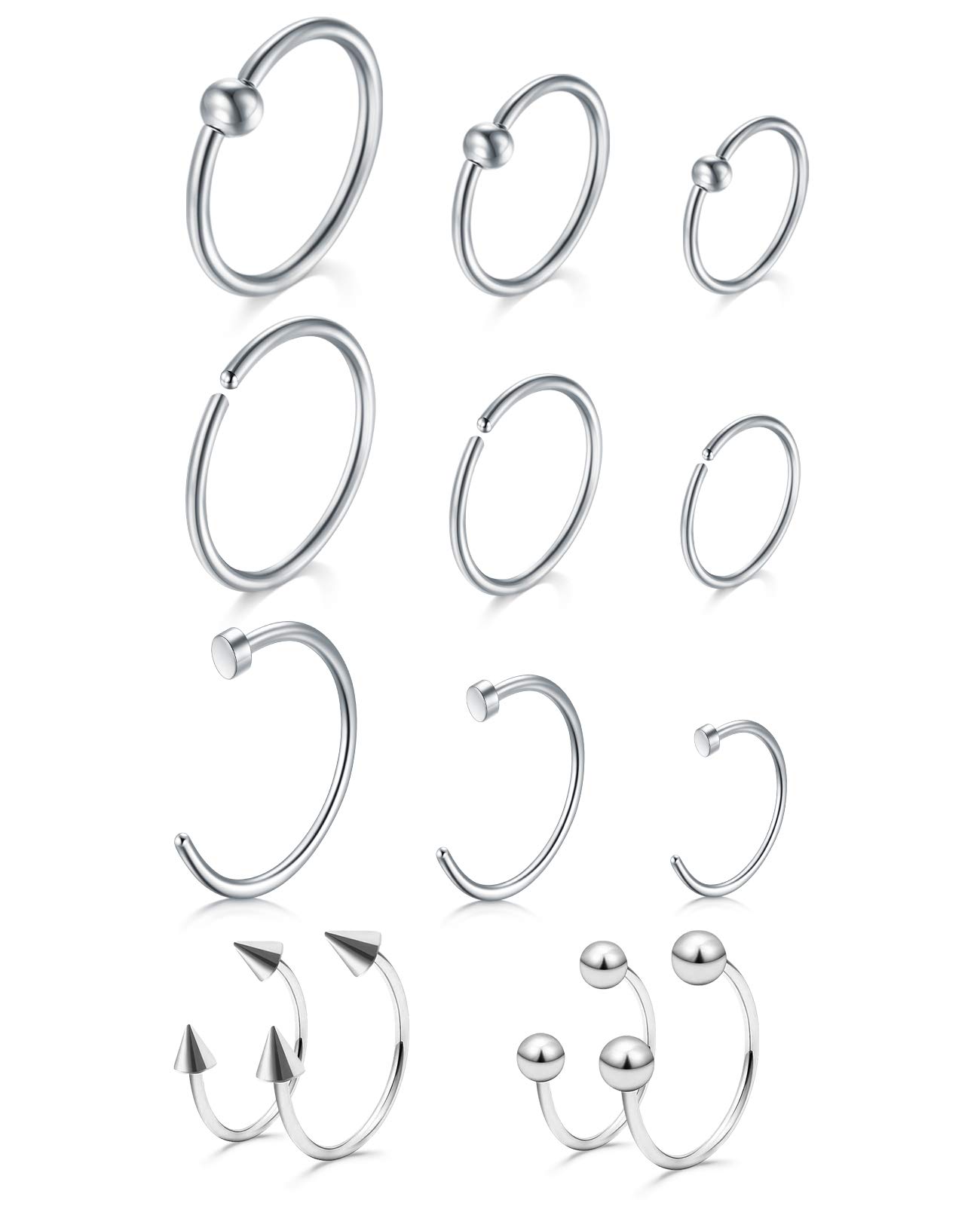 AceFun Piercing para nariz, 18 g, 20 g, acero quirúrgico, para mujer, para hombre, ópalo, hebilla, circonita, nariz, barra de nariz, piercing