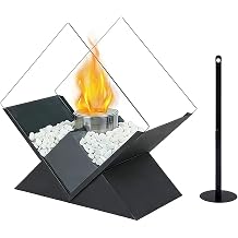 Tabletop Fire Pit, Smokeless Glass Tabletop Fireplace for Outdoor & Patio Camping, Wood Burning or Pellet Fueled Portable Bonfire, Safe Burning Table Top Firepit