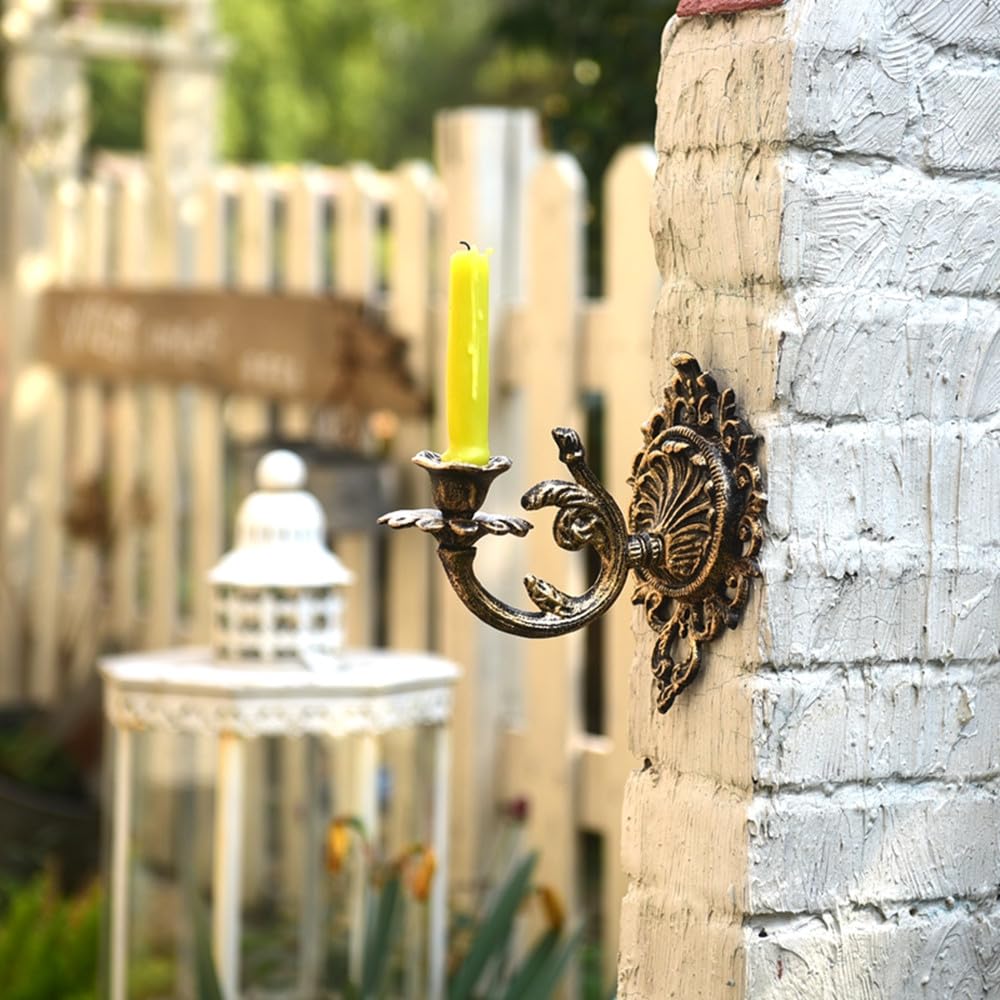 TentHome Wandkerzenhalter Wandleuchter Kerzenhalter Wand Shabby Chic Kerzenständer Gusseisen Kerzenleuchter 2er Set Teelichthalter Wand Säulenhalter für Stabkerze Teelichter Antik Bronze (A)