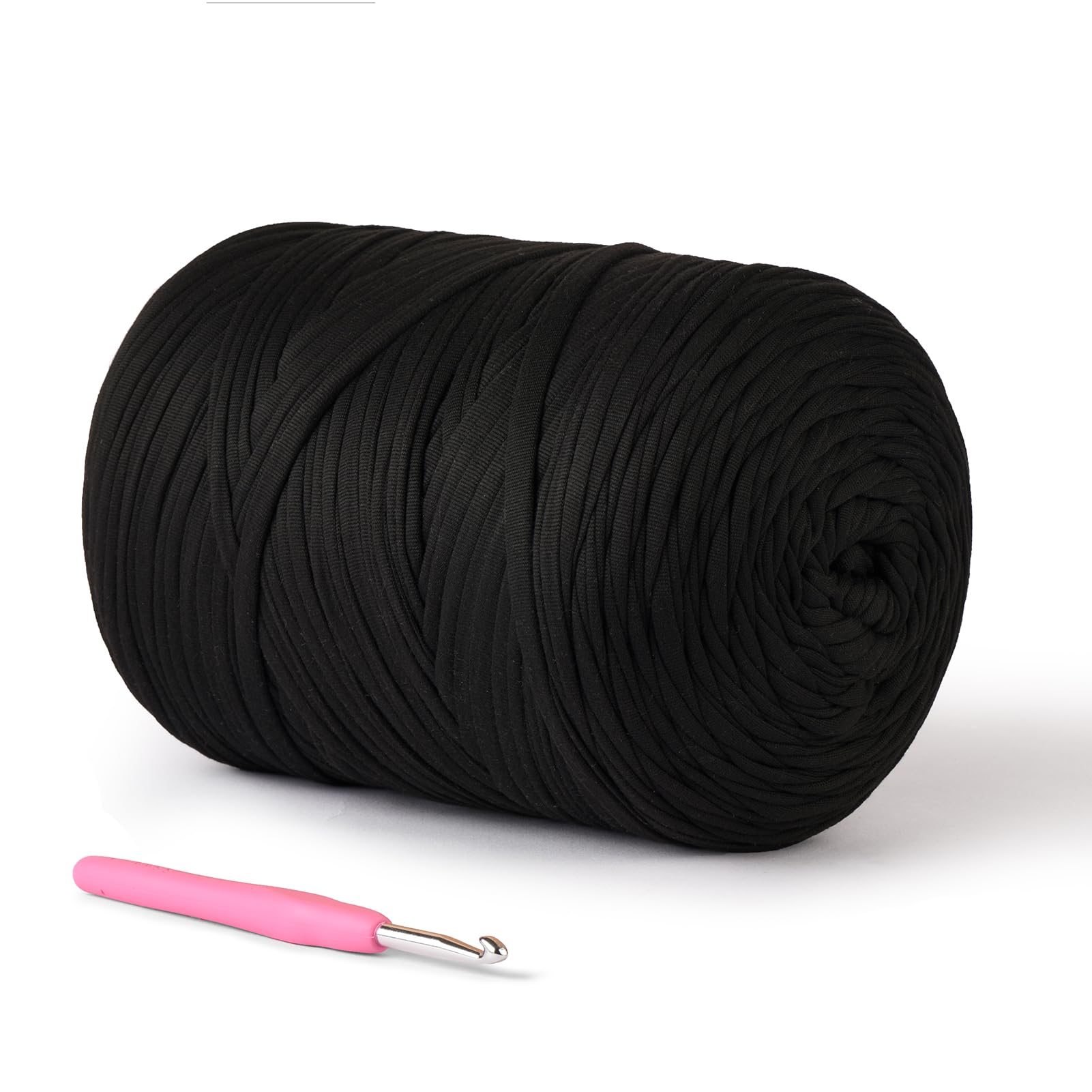 (800g/228yds) T Shirt Yarn, Soft Tshirt Crochet Yarn for Crafts and DIY Knitting Crocheting Cloth/Bag/Basket/Coaster, 100% Polyeste Elastic Fabric Chunky Thick Yarns for Crocheting?Black?