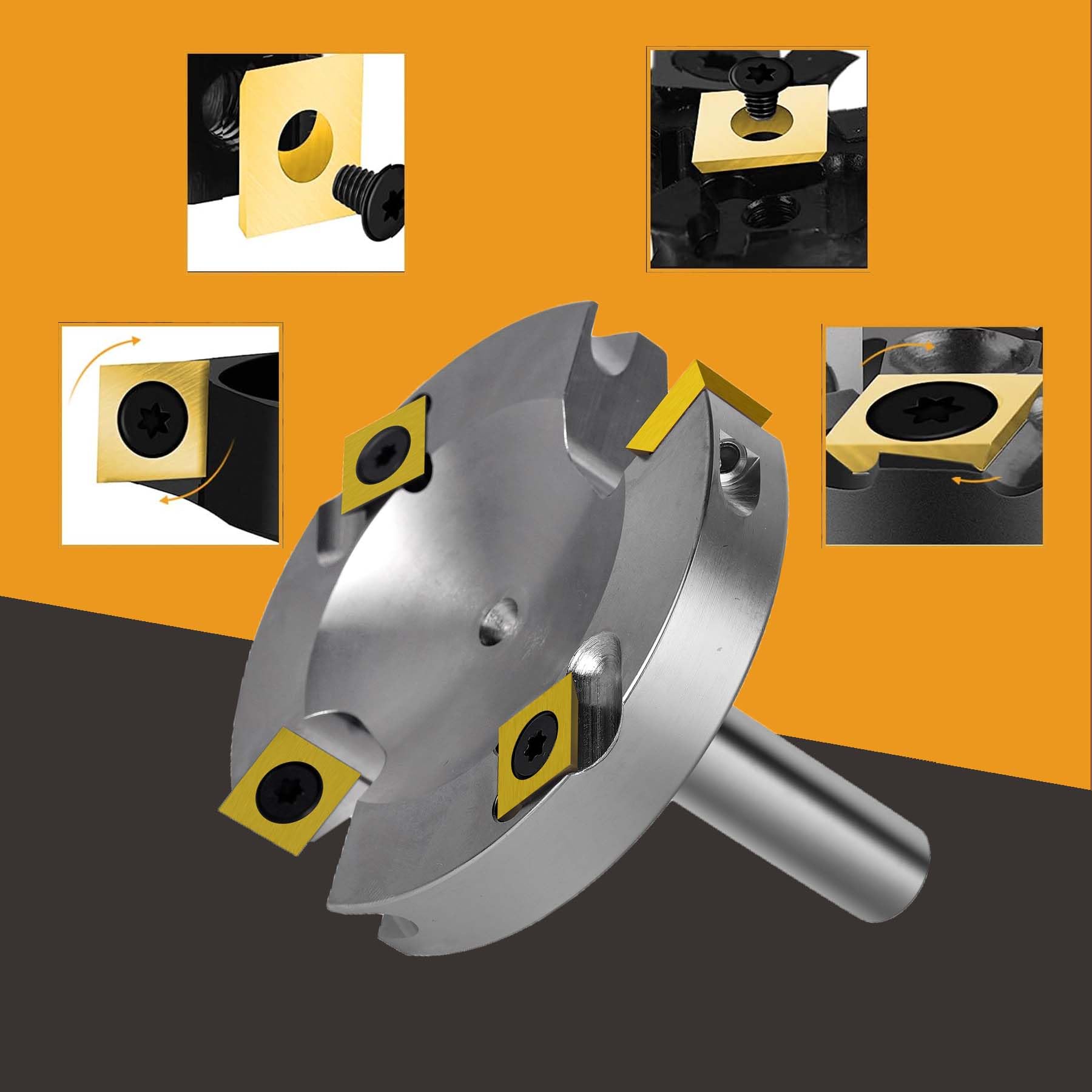 SpeTool Niklowany frez czołowy 12 mm trzpień 75 mm średnica cięcia frez powierzchniowy z powłoką ATS frez strugowy, frez czołowy do frezarki górnowrzecionowej z płytkami dwustronnymi 2 + 2 flety frez