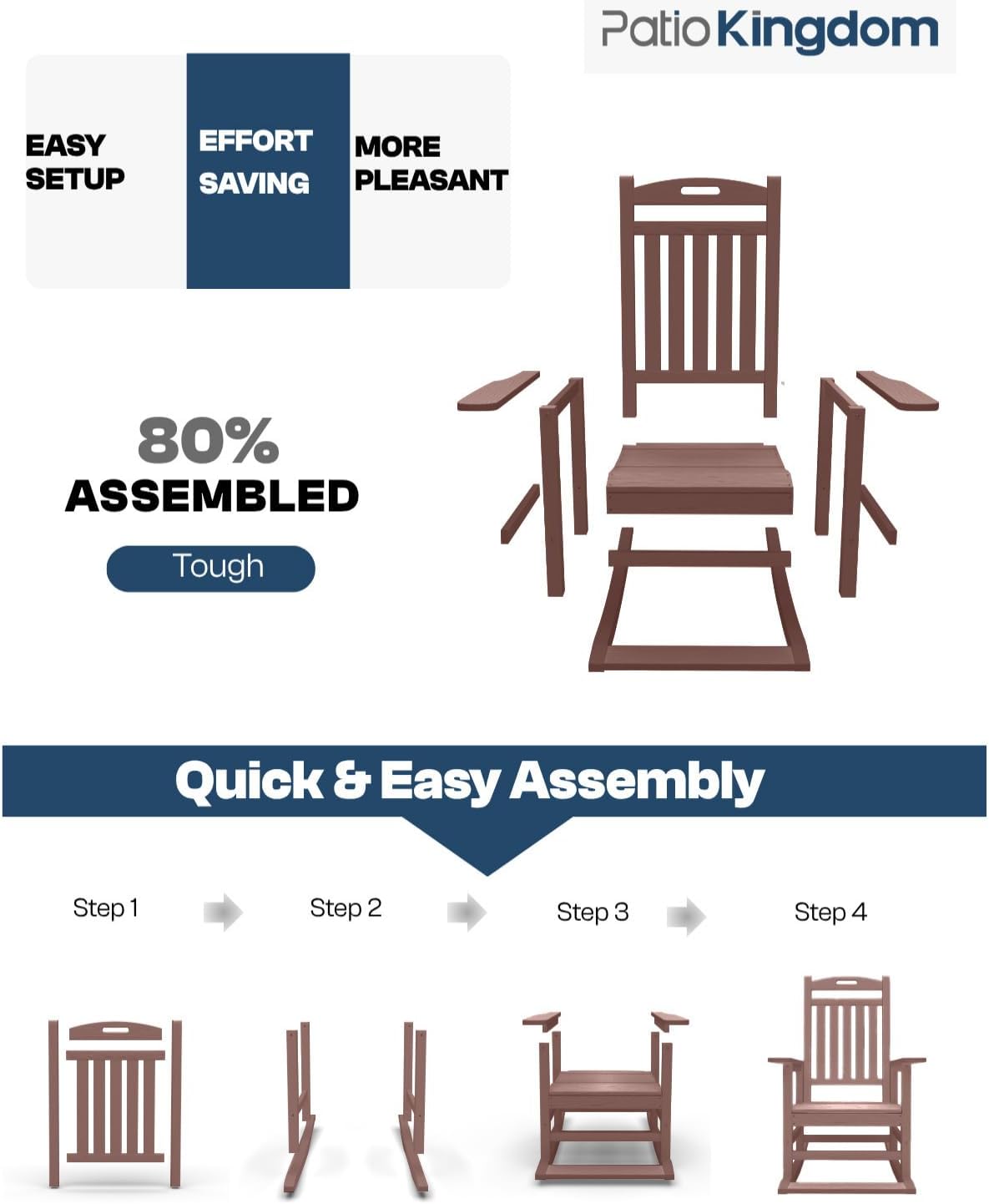 Classic Outdoor Rocking Chair Set with Side Table & 11FT Cantilever Umbrella, 4-Piece HDPE Rocking Lawn Chairs, All-Weather Porch Rocker Furniture for Patio, Deck, Garden (Coffee)