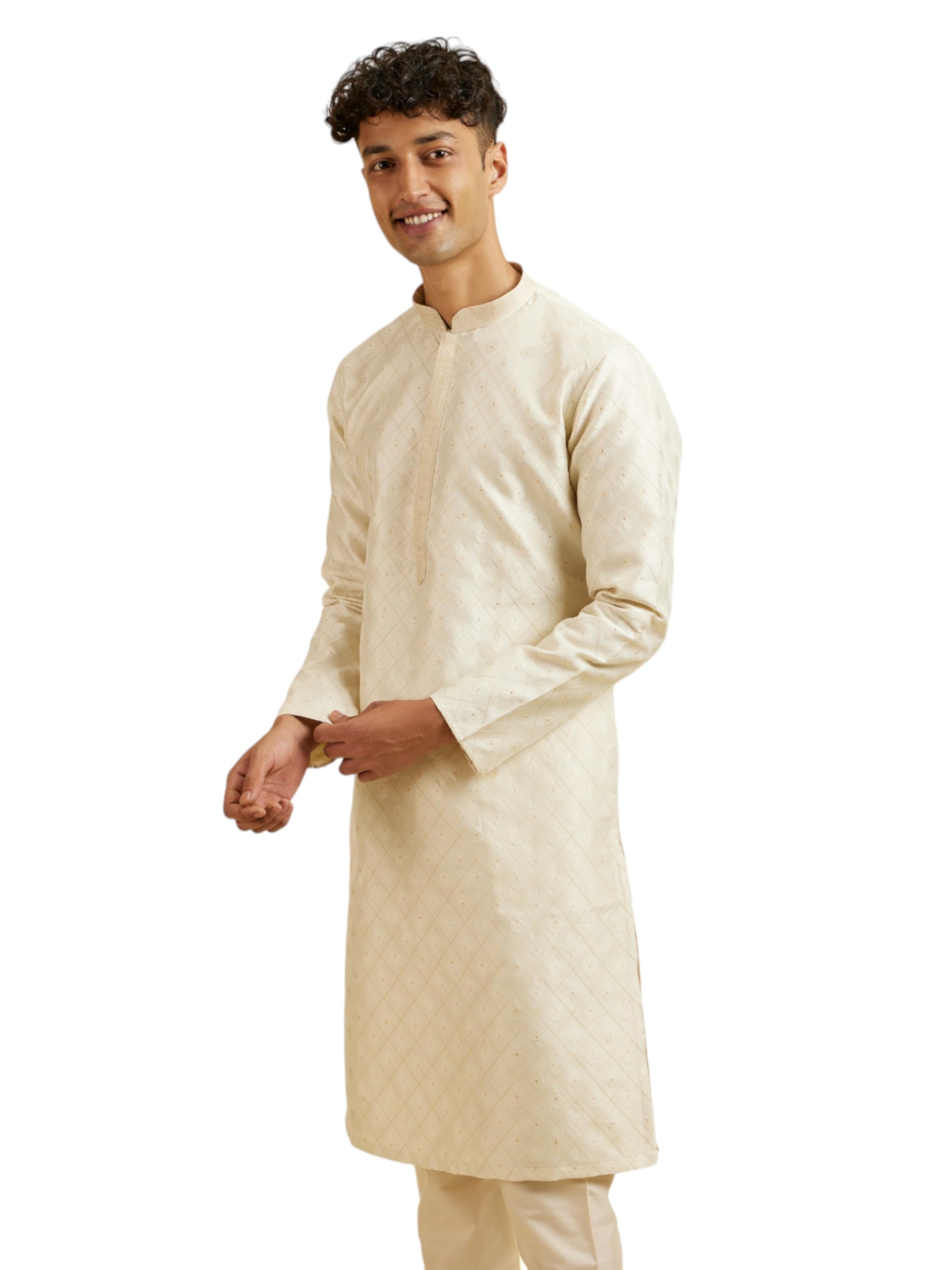 manyavar Men's Art Silk Jacquard Embroidered Kurta Pyjama Set (2pcs)-picture-25