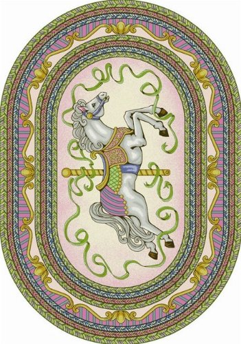 Carousel Pink 3 ft.10 in. x 5 ft.4 in. Oval WearOn Nylon Machine Tufted- Cut Pile Just for Kids Rug