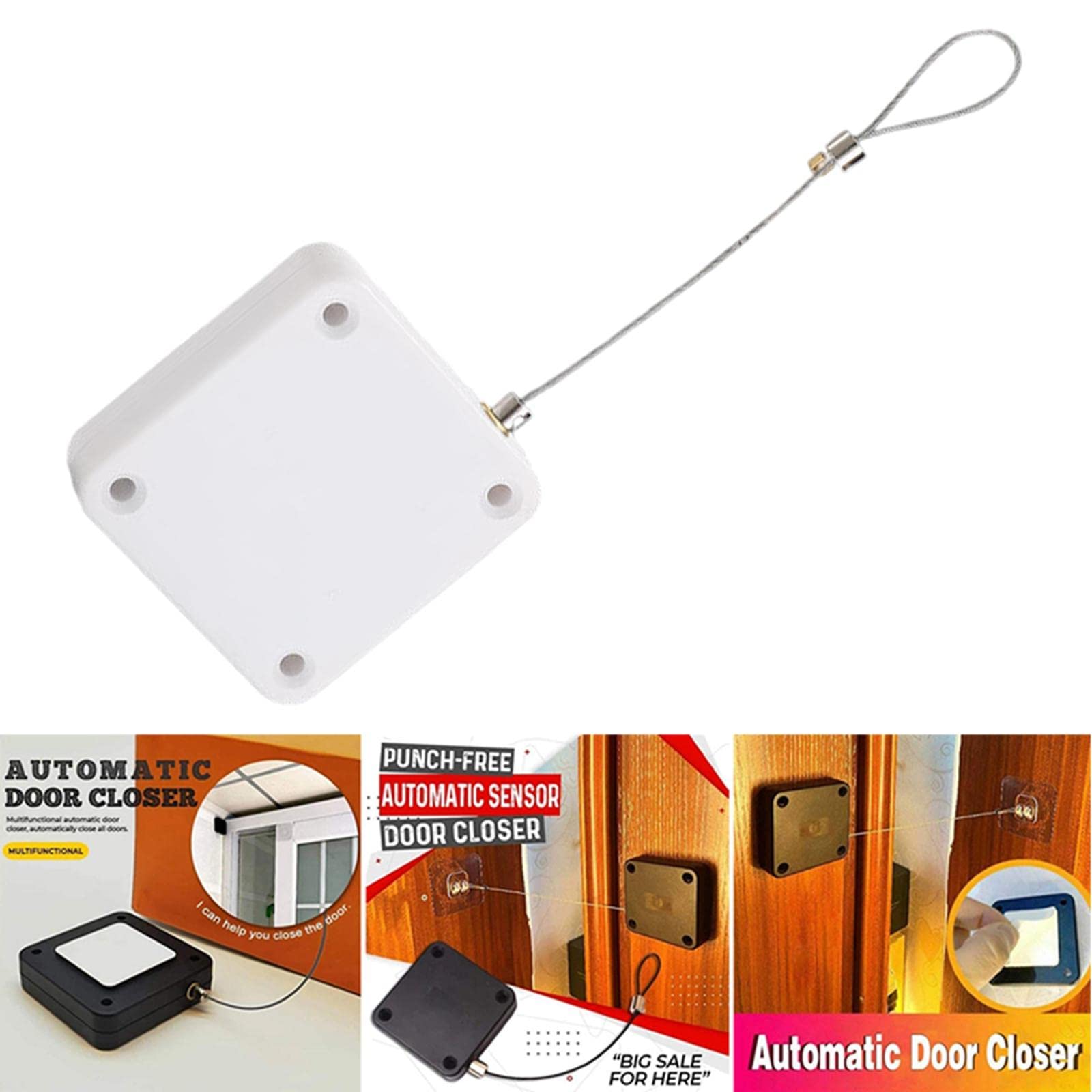 Window Door String Steel Rope Closer Diy Tool Punch-Free Automatic Sensor and Multifunctional Door Closer, Self Closing Door with Steel Wire Drawstring, Auto Door Closer with Steel Bedroom/Storm/Home