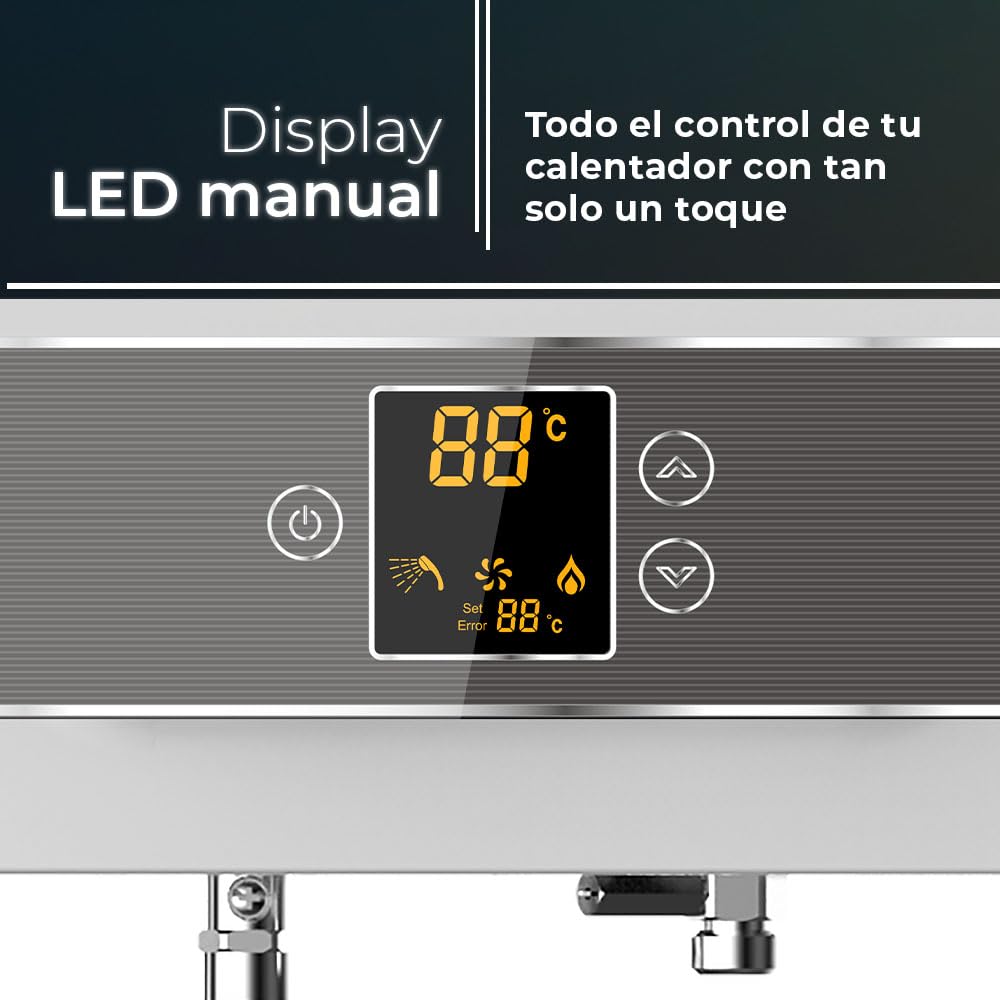 Aspes Calentador de Gas 11 Litros ACE1110B. Instalación Vertical, 45W, Incluye Kit de Montaje, Termostato Mecánico, Termómetro Digital, Blanco, Eficiencia Energética Clase A