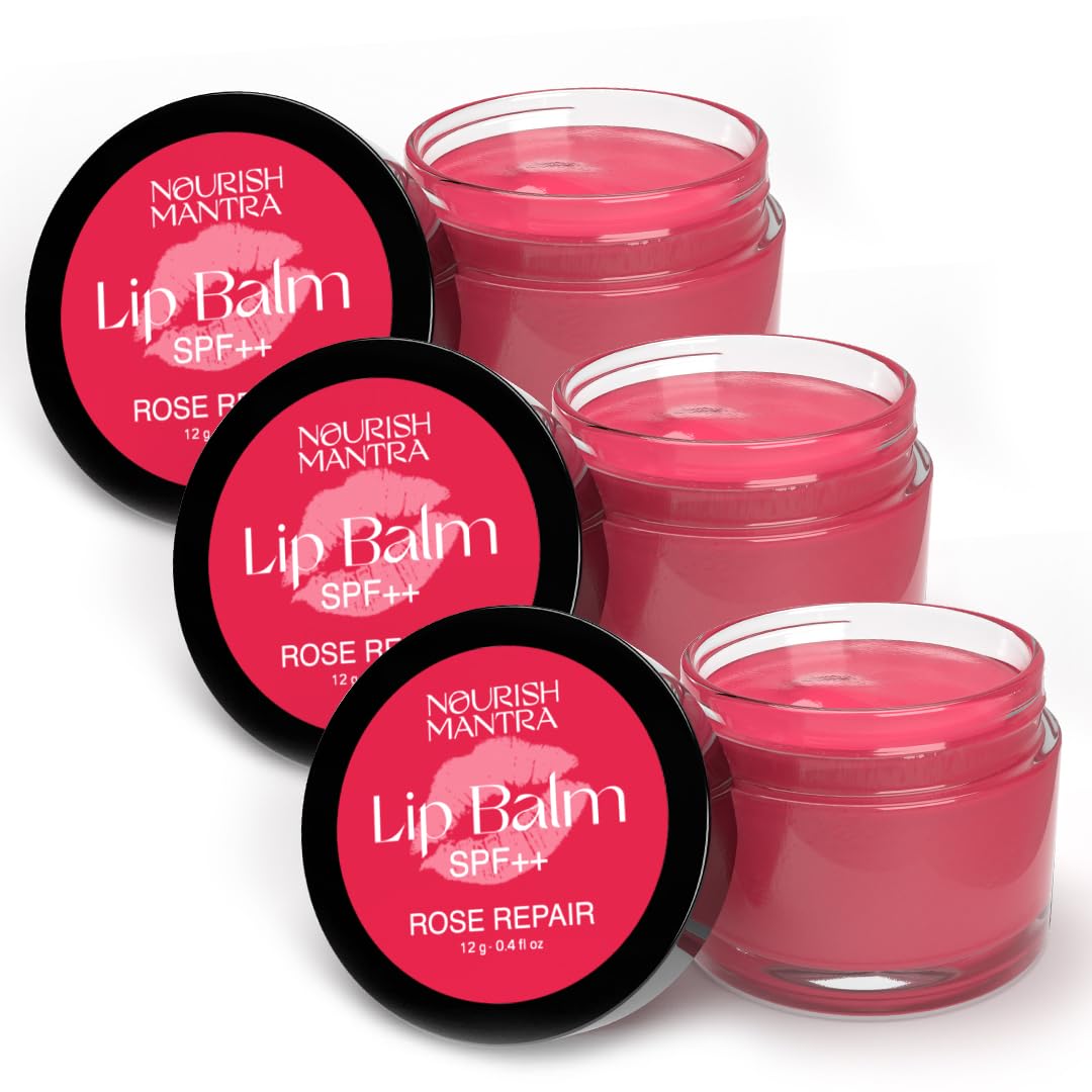 Nourish Mantra Rose Repair Lip Balm with SPF/Made with Rose Extracts, Olive oil, Shea Butter, Vitamin E and Avocado Oil/For Dry, Chapped and Dark Lips/ 12gms (pack of 3)